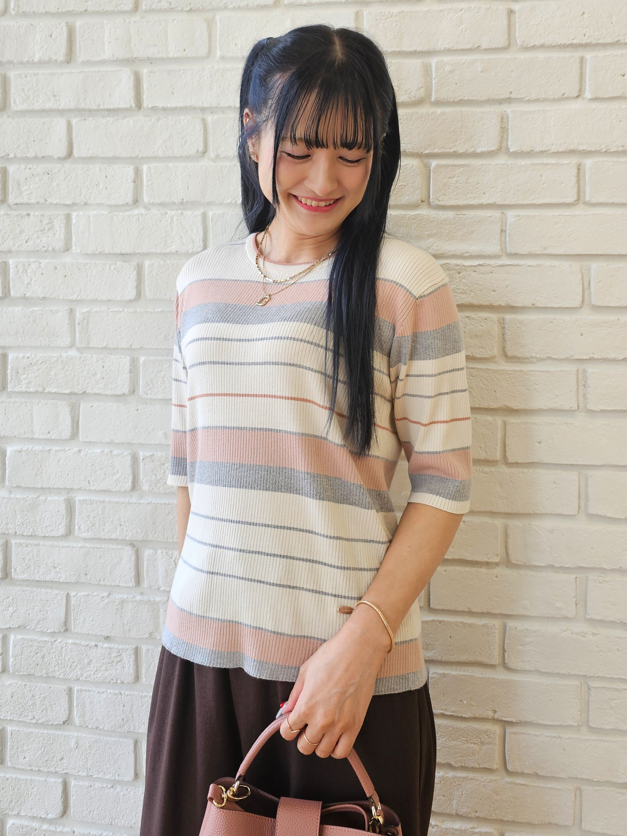 ゆゆさんの「SHOO･LA･RUE｜【S-LL】オンオフ着られる マルチボーダーリブニット」を使ったコーディネート