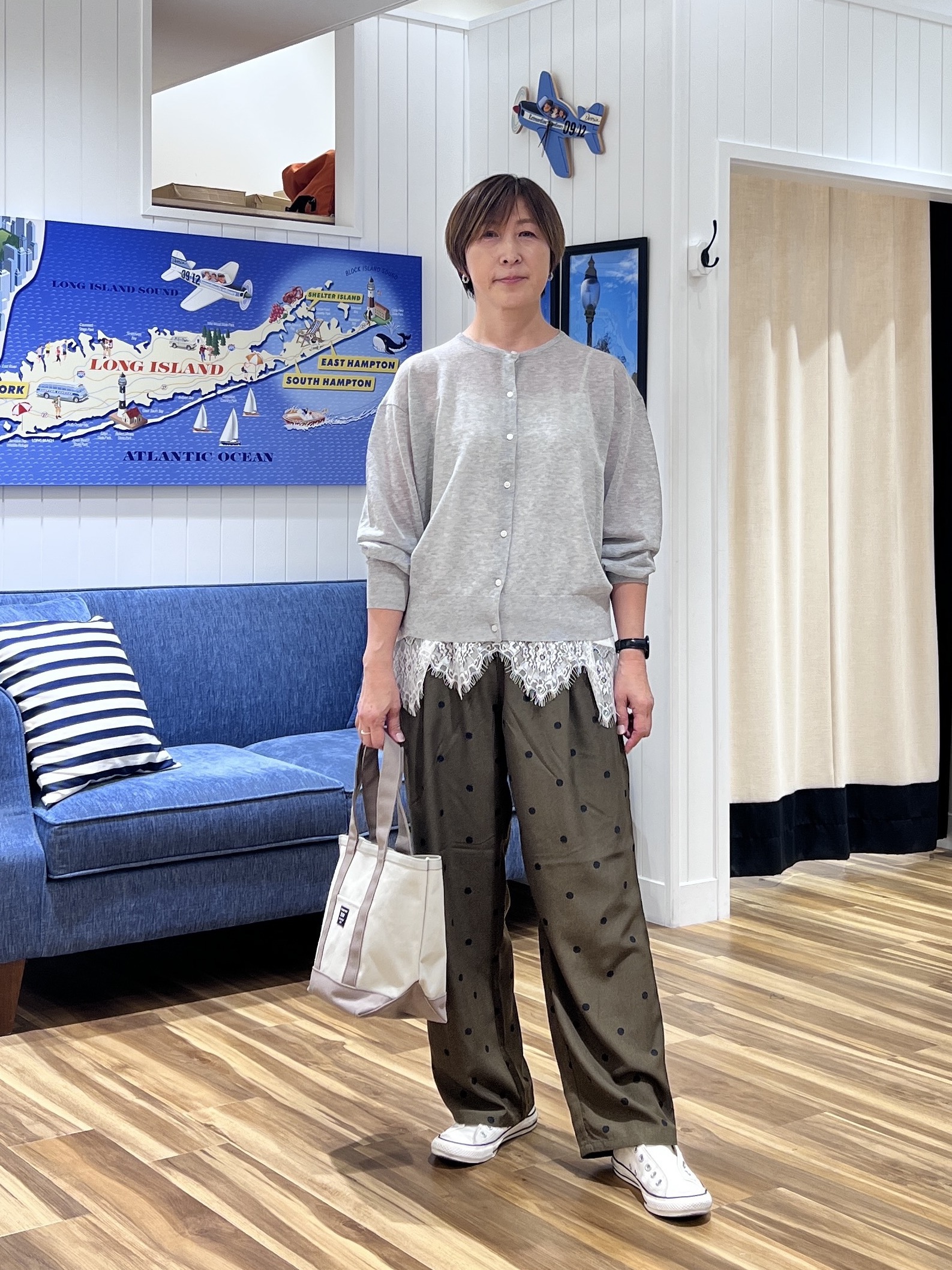haruさんの「Dessin｜ペーパータッチ クルーネックカーディガン」を使ったコーディネート