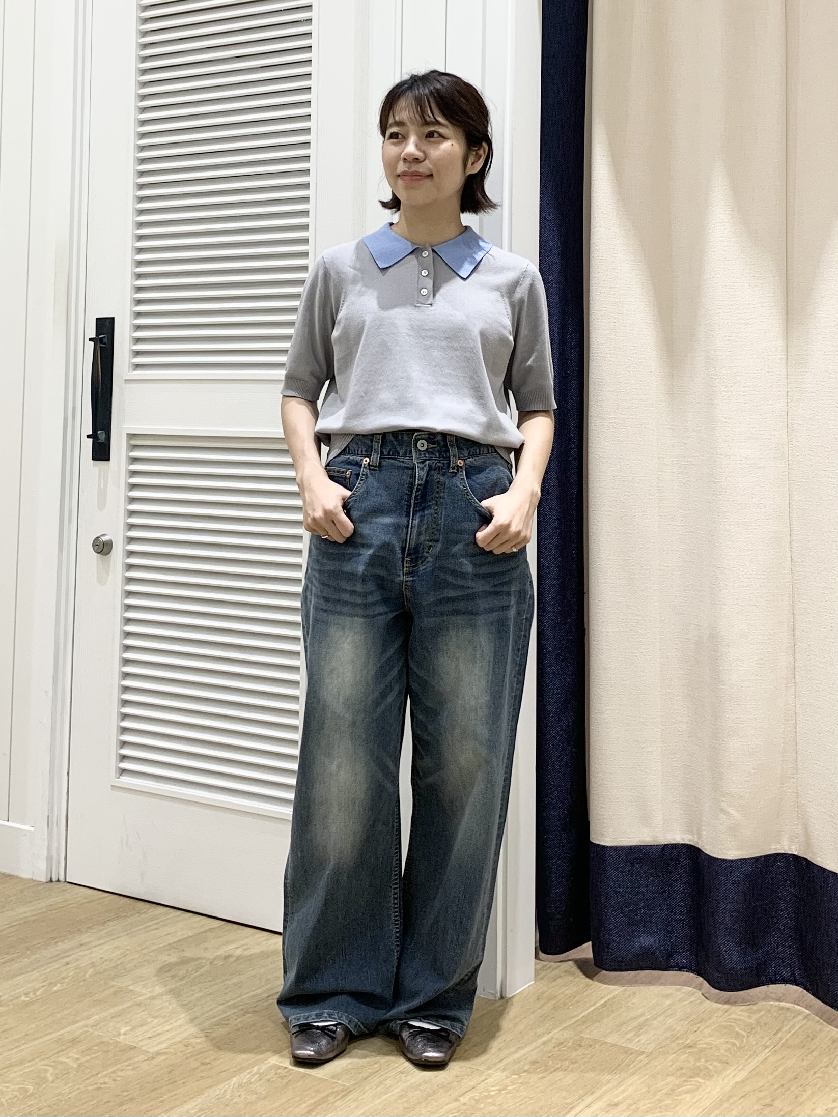 IMARIさんの「Dessin｜ポロ襟 ハーフスリーブニット」を使ったコーディネート