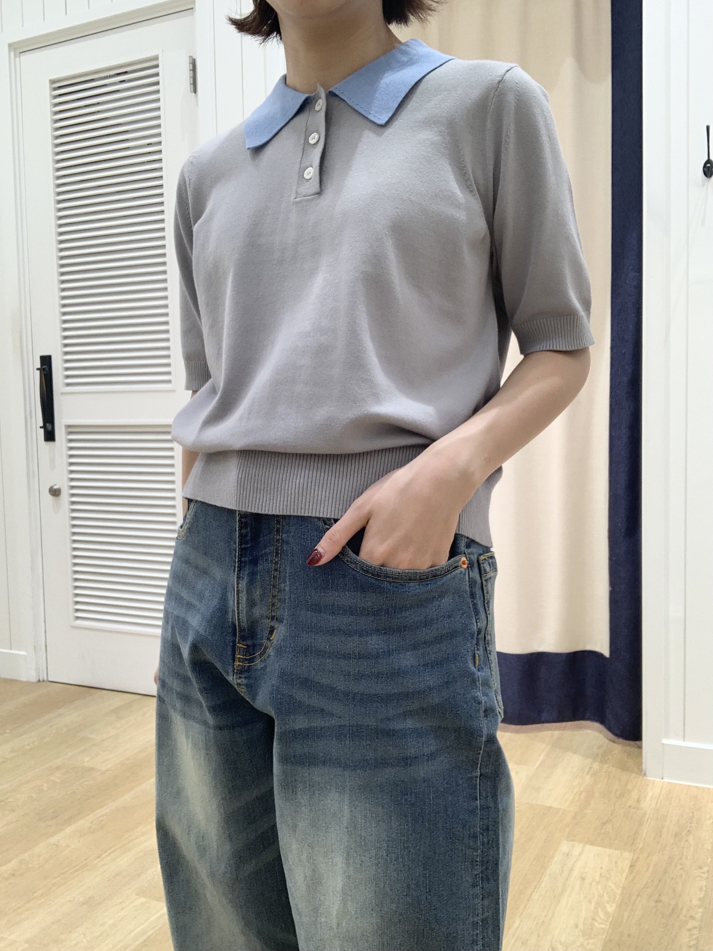 IMARIさんの「Dessin｜ポロ襟 ハーフスリーブニット」を使ったコーディネート