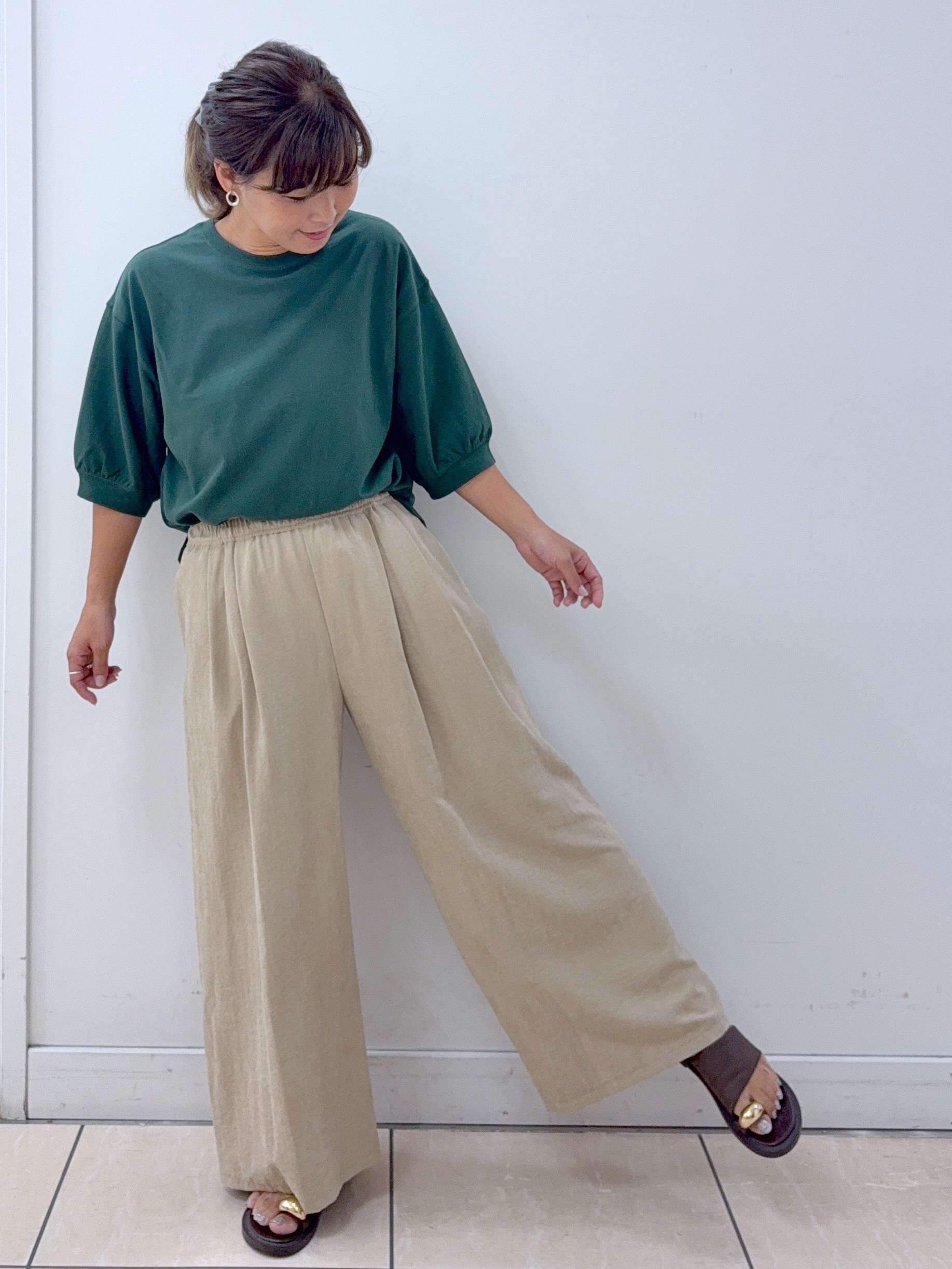 Osawaさんの「Dessin｜【高レビュー/洗える/XS-L】バックヘンリーミニ裏毛 5分袖」を使ったコーディネート