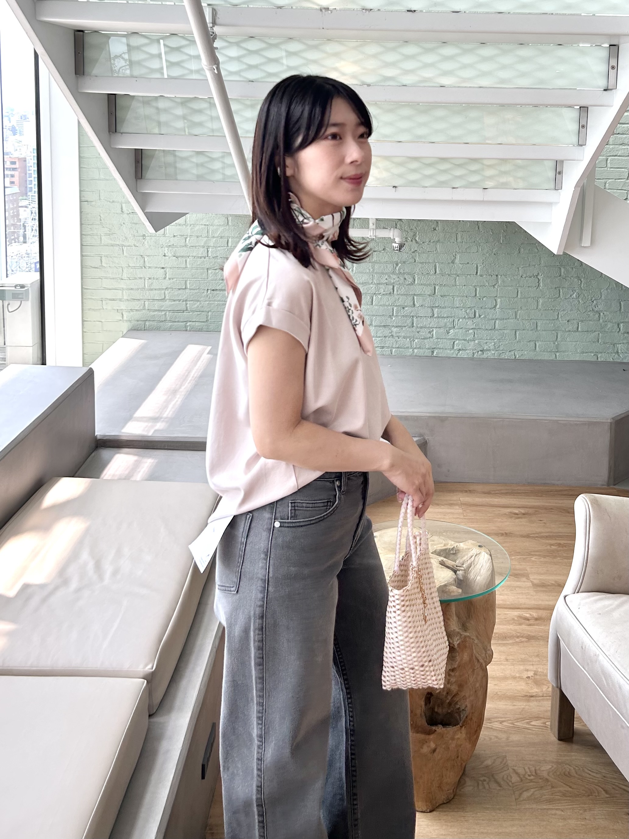RINAさんの「index｜【接触冷感／UV】ワンポイント刺繍Tシャツ《7col／XS~3L／洗濯機OK》」を使ったコーディネート