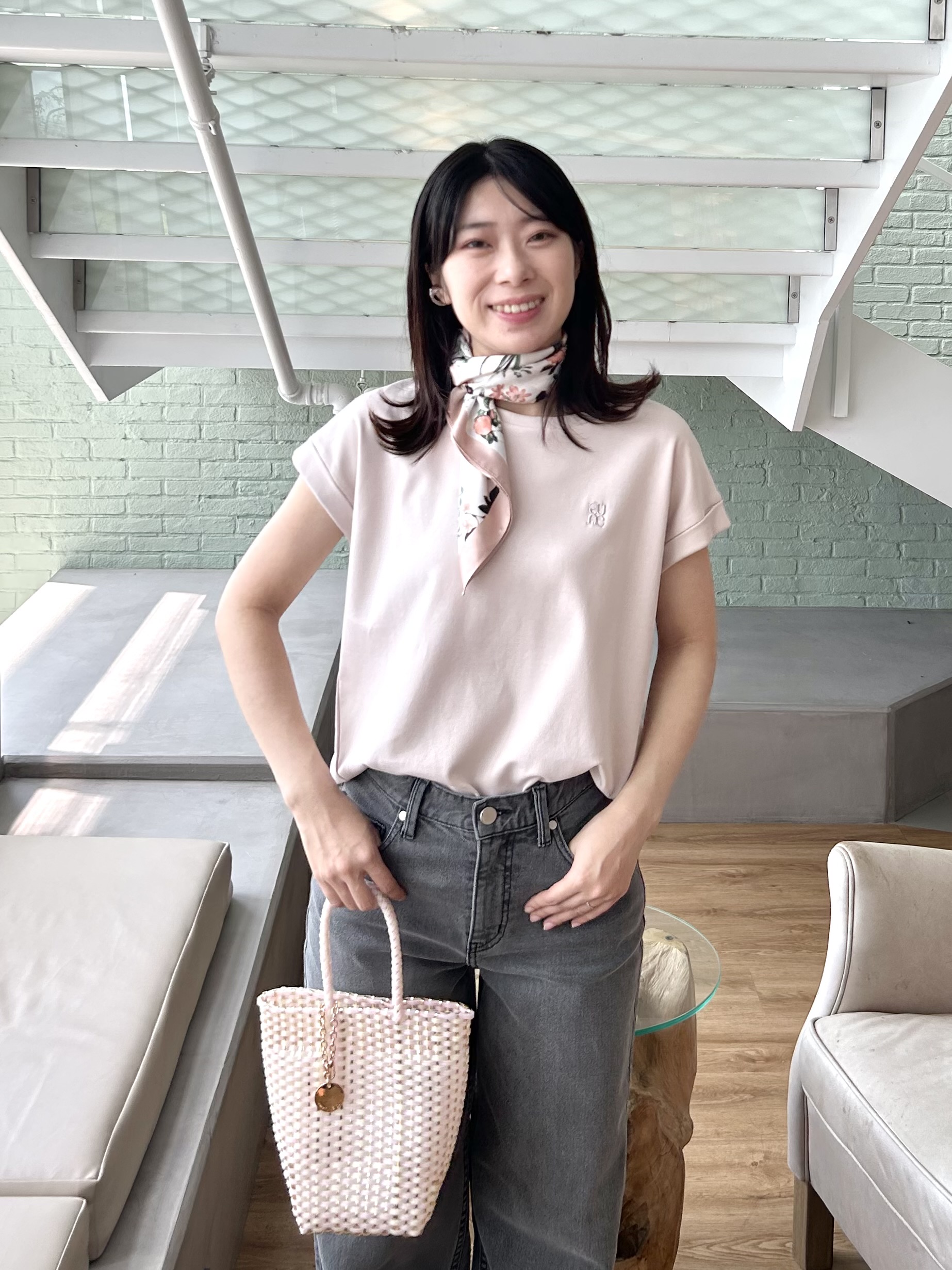 RINAさんの「index｜【接触冷感／UV】ワンポイント刺繍Tシャツ《7col／XS~3L／洗濯機OK》」を使ったコーディネート