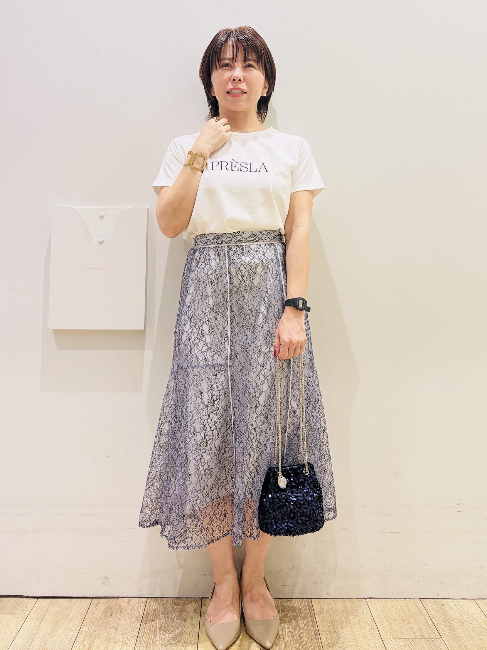YUKOさんの「index｜2WAYスパンコール巾着ミニショルダー」を使ったコーディネート