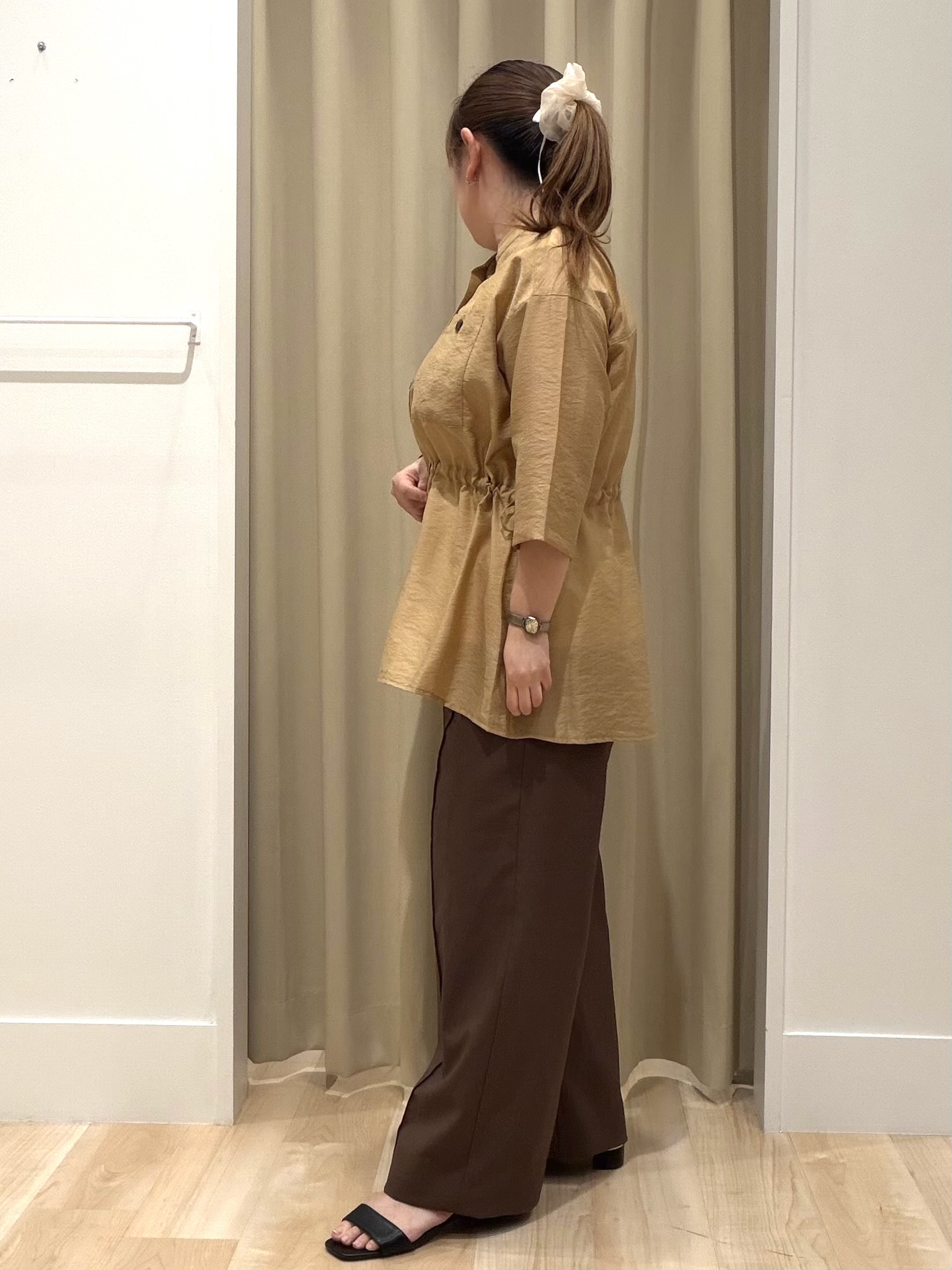 たまさんの「grove｜5分袖ver登場！【体型カバー・洗える】シアーサファリシャツジャケット」を使ったコーディネート