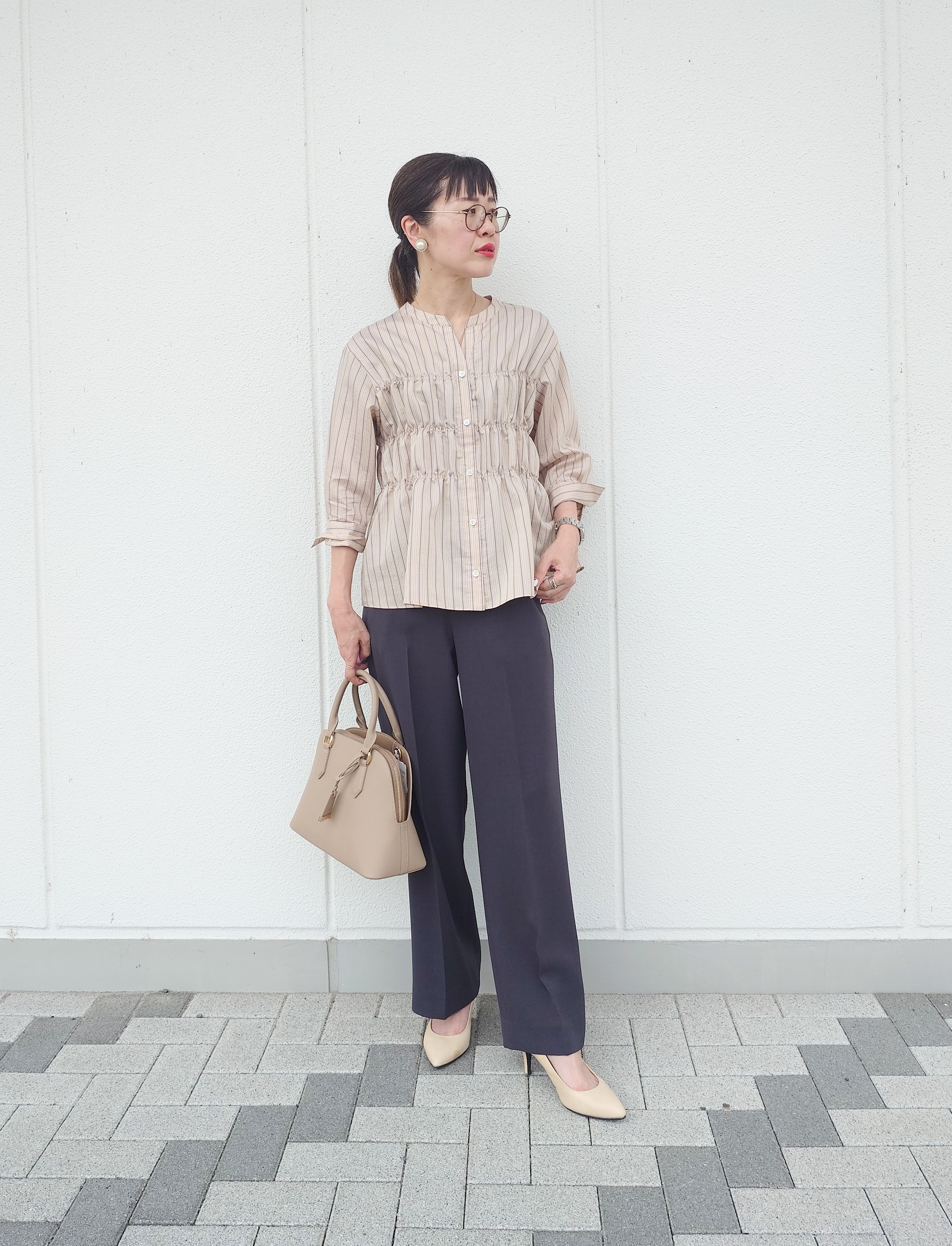 MUTSUKOさんの「UNTITLED｜ストライプシャーリングブラウス」を使ったコーディネート