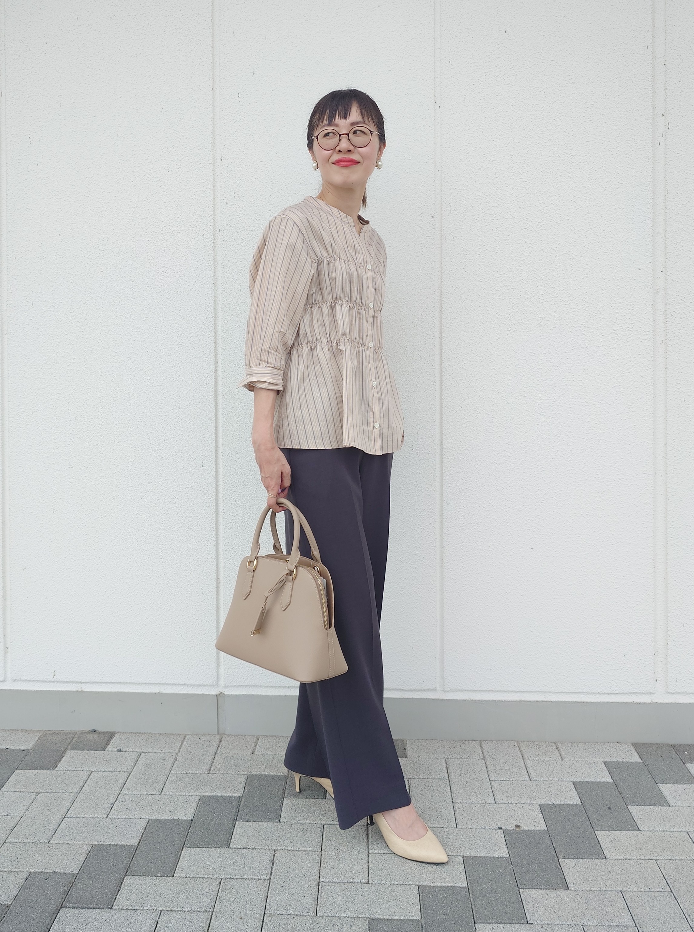 MUTSUKOさんの「UNTITLED｜ストライプシャーリングブラウス」を使ったコーディネート