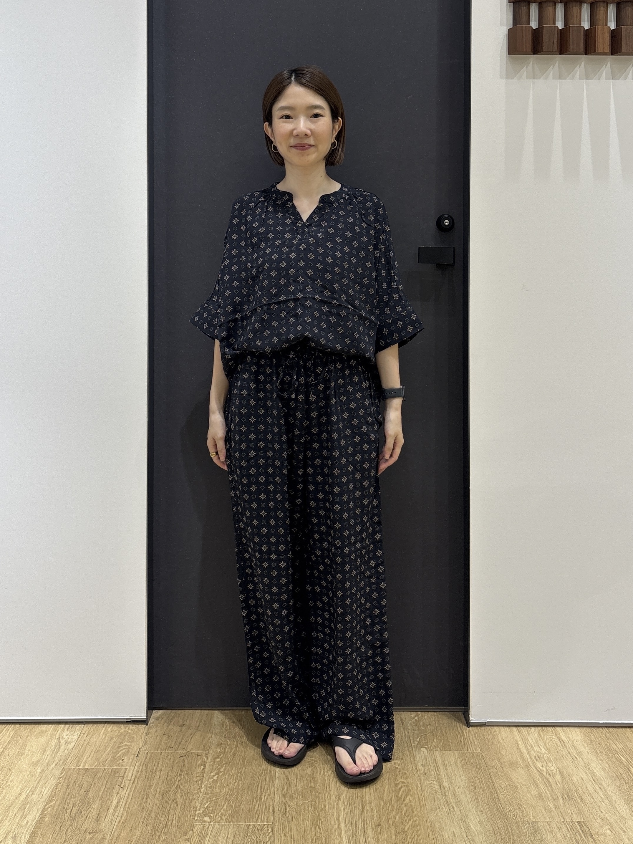 risaさんの「Dessin｜【セットアップ可】小紋柄プリント スキッパーシャツ」を使ったコーディネート