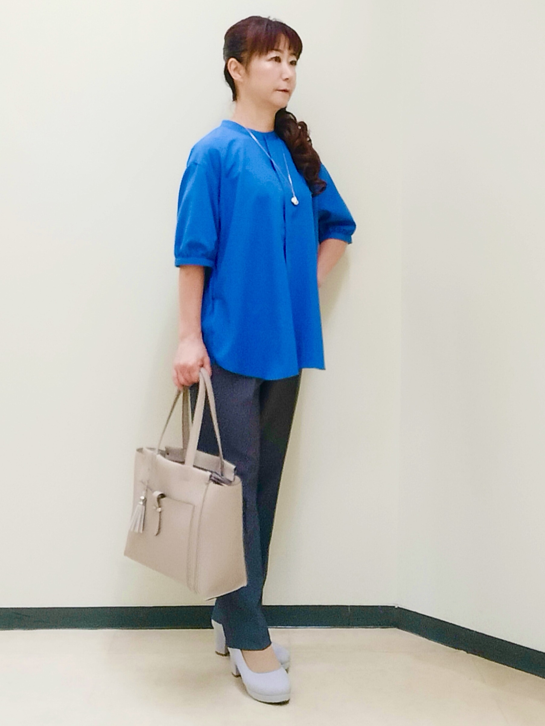 花さんの「Reflect｜【手洗い可】異素材ドッキングブラウス」を使ったコーディネート