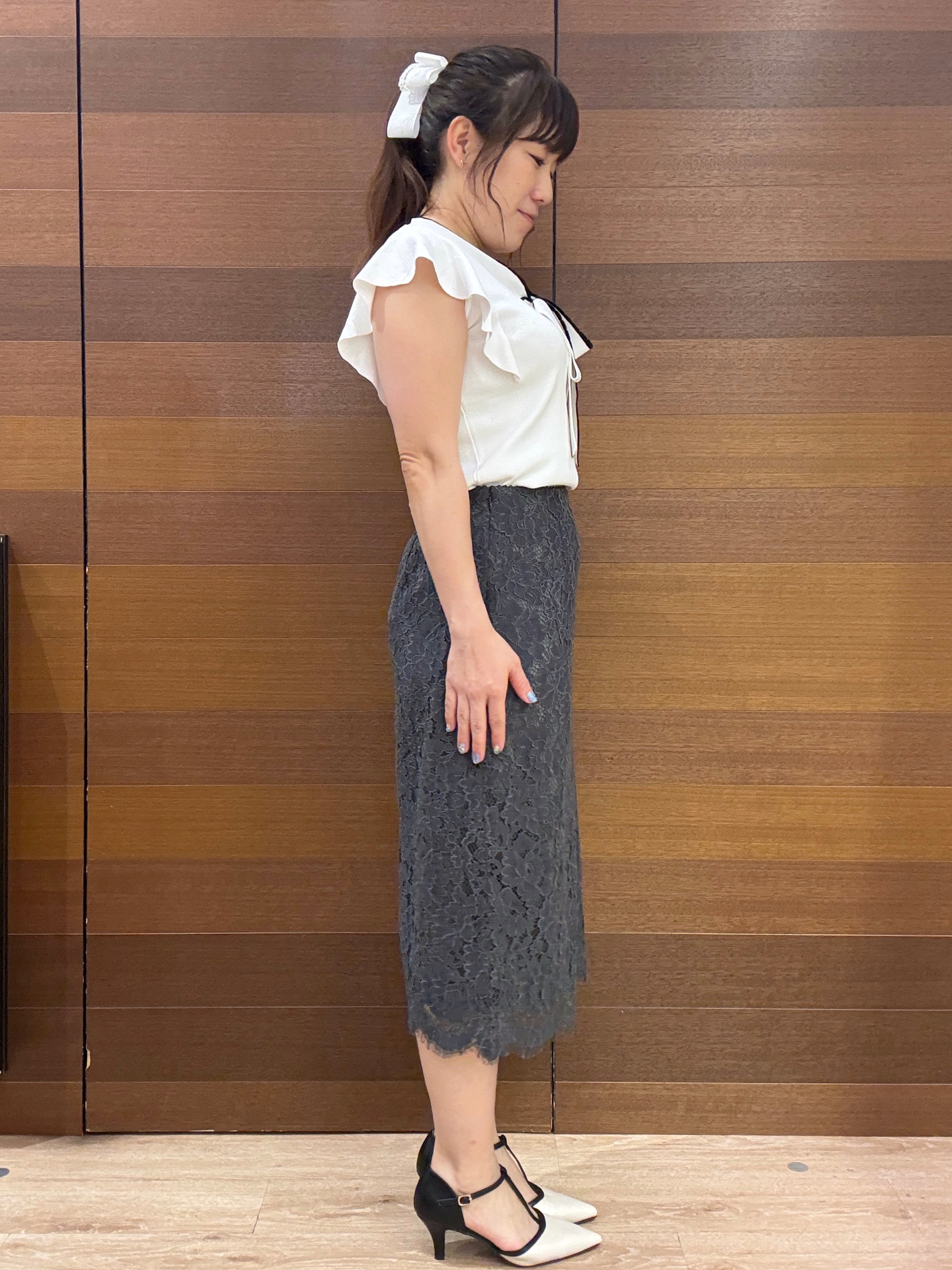 maichiさんの「OPAQUE.CLIP｜【UVケア／接触冷感】バイカラーボウタイフリルトップス《洗濯機OK》」を使ったコーディネート