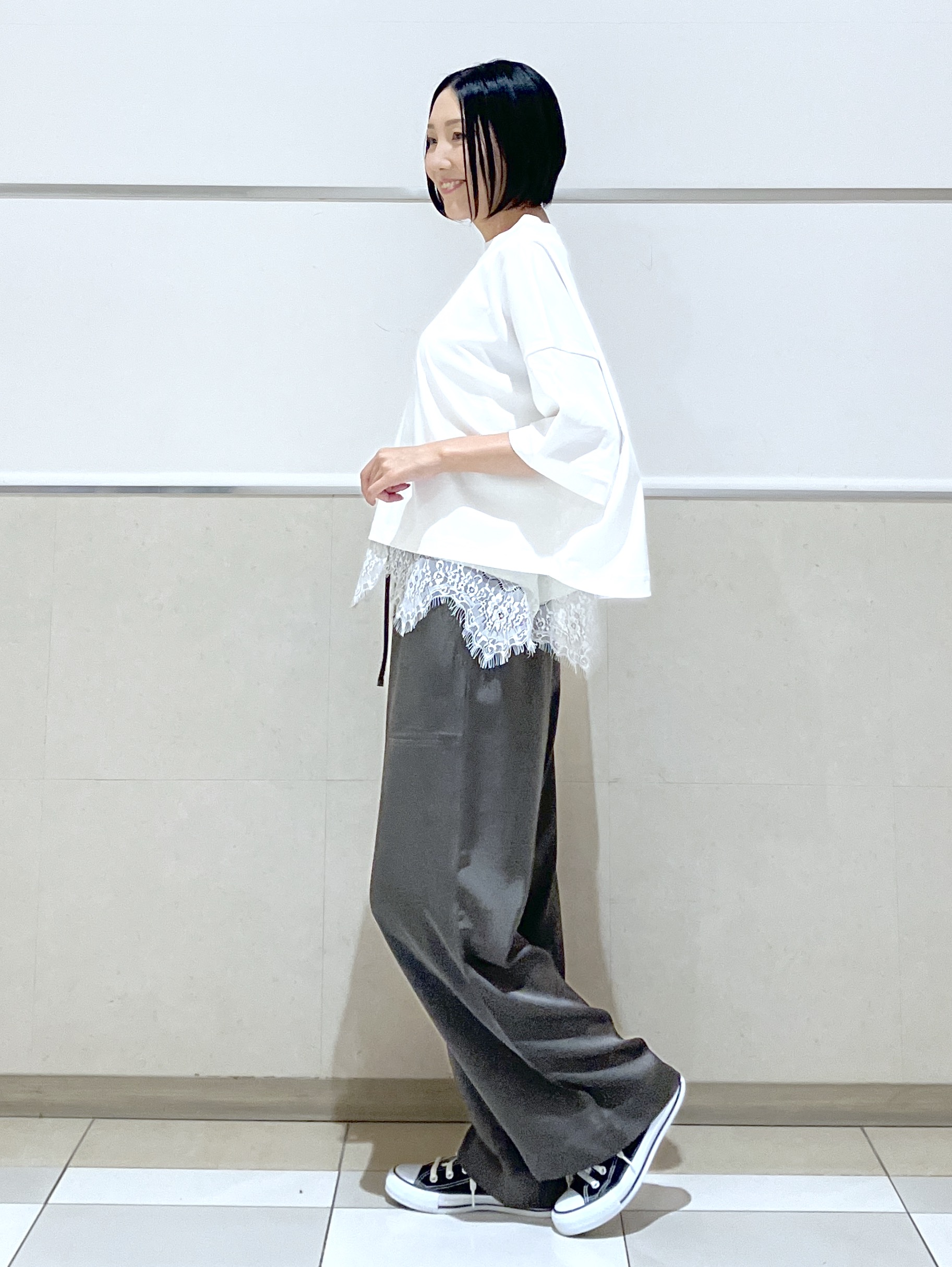 eriko さんの「Dessin｜【体型カバー】美光沢カットソーボクシーシルエット」を使ったコーディネート