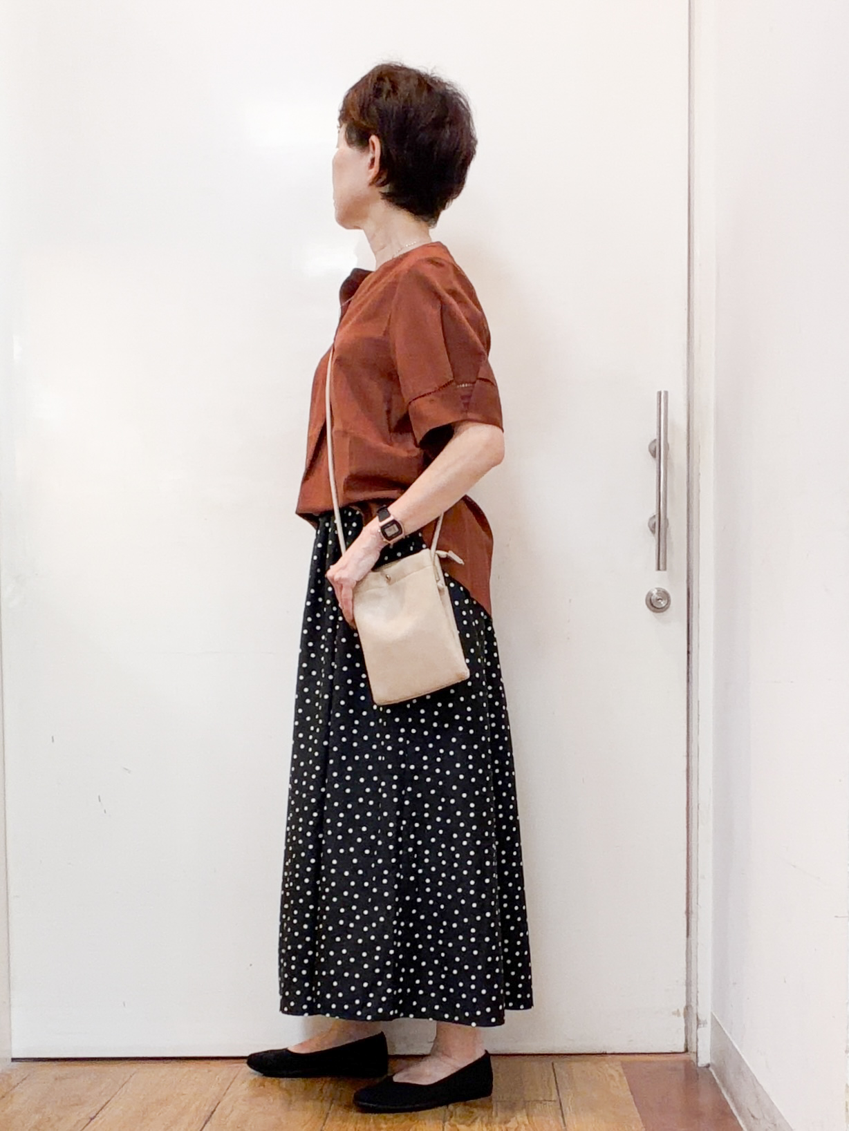 みぃさんの「SHOO･LA･RUE｜【洗濯後しわになりにくい/インせずきまる】シンプルだけど女性らしい 麻調スキッパーブラウス」を使ったコーディネート
