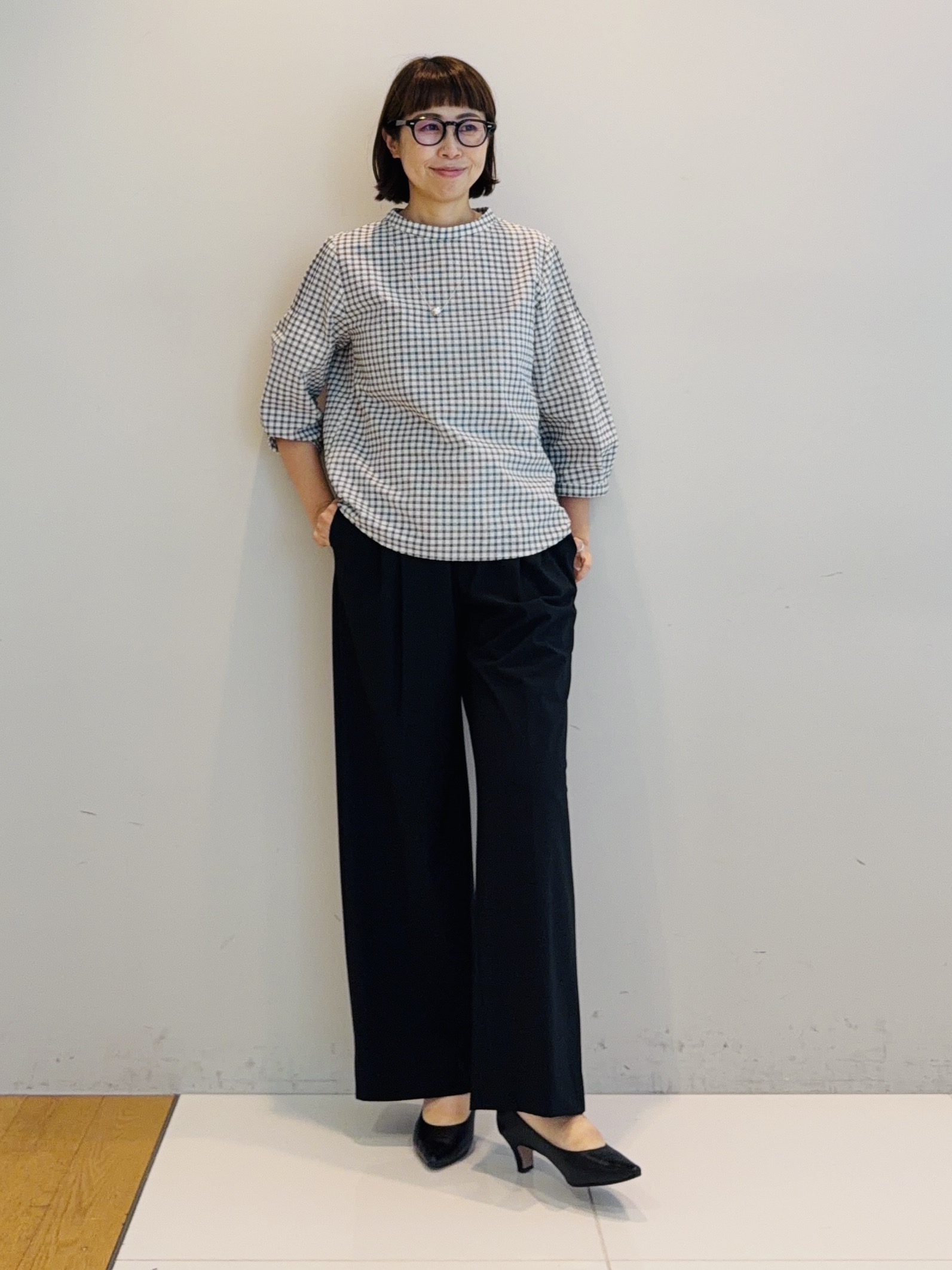 murayamaさんの「INDIVI｜【初秋にピッタリ！／洗える】凹凸素材ミニスタンドトップス」を使ったコーディネート