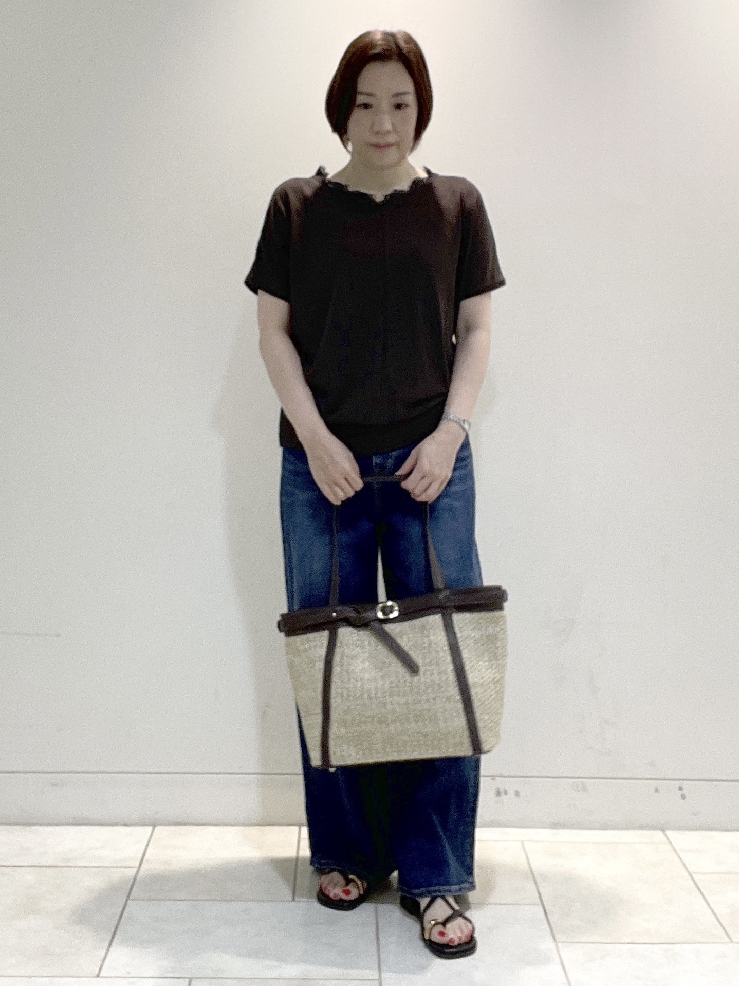 フミさんの「Reflect｜【二の腕カバー／手洗い可】ネックレース フレンチスリーブニット」を使ったコーディネート