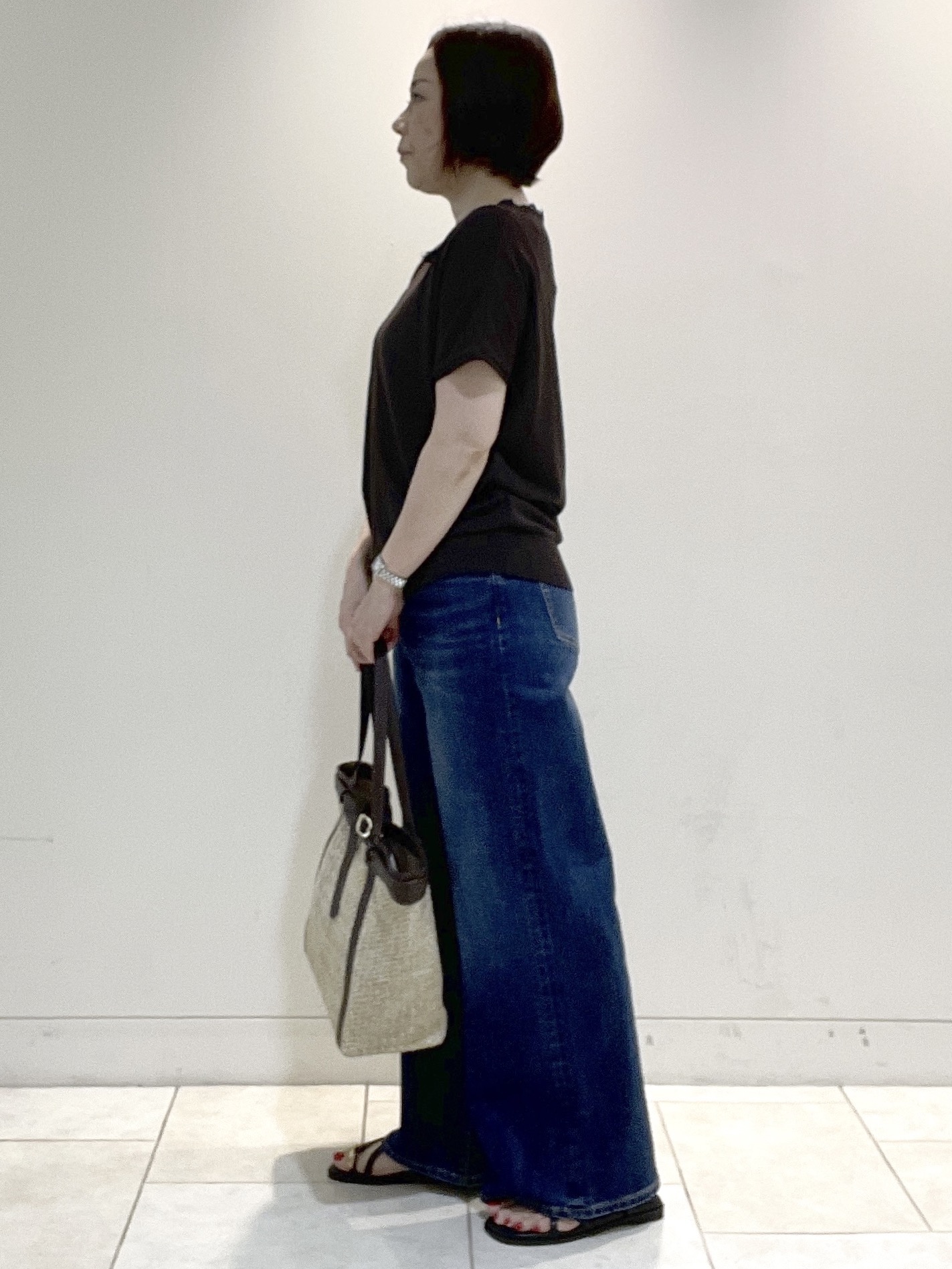 フミさんの「Reflect｜【二の腕カバー／手洗い可】ネックレース フレンチスリーブニット」を使ったコーディネート