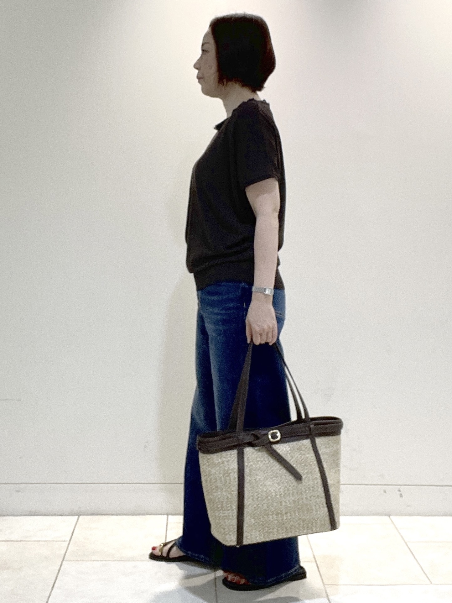 フミさんの「Reflect｜【二の腕カバー／手洗い可】ネックレース フレンチスリーブニット」を使ったコーディネート