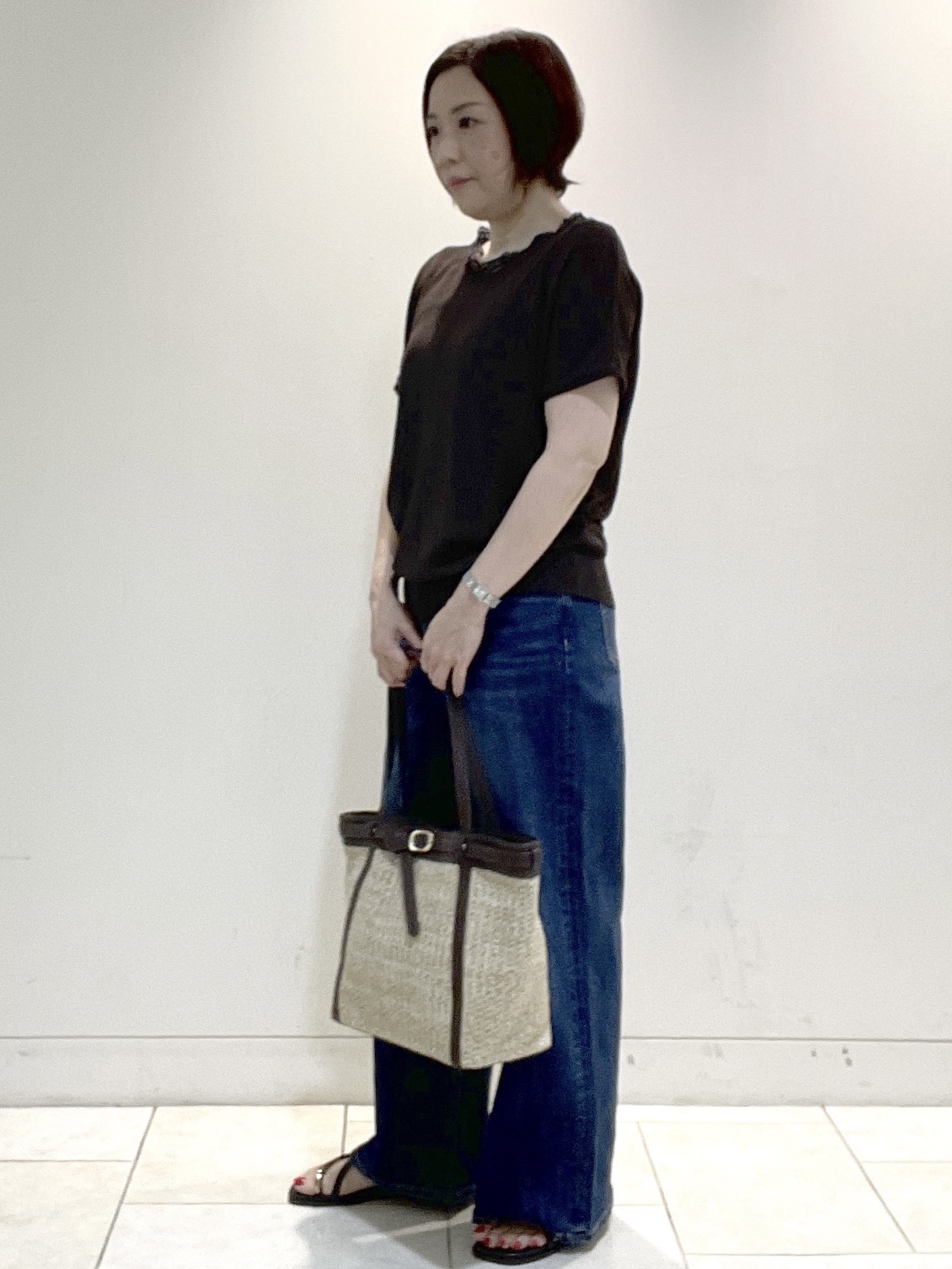 フミさんの「Reflect｜【二の腕カバー／手洗い可】ネックレース フレンチスリーブニット」を使ったコーディネート