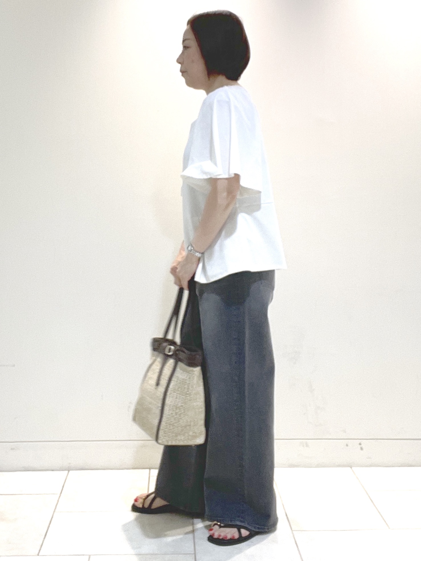 フミさんの「Reflect｜【UVカット／接触冷感／吸水速乾】フレアスリーブペプラムカットソー」を使ったコーディネート