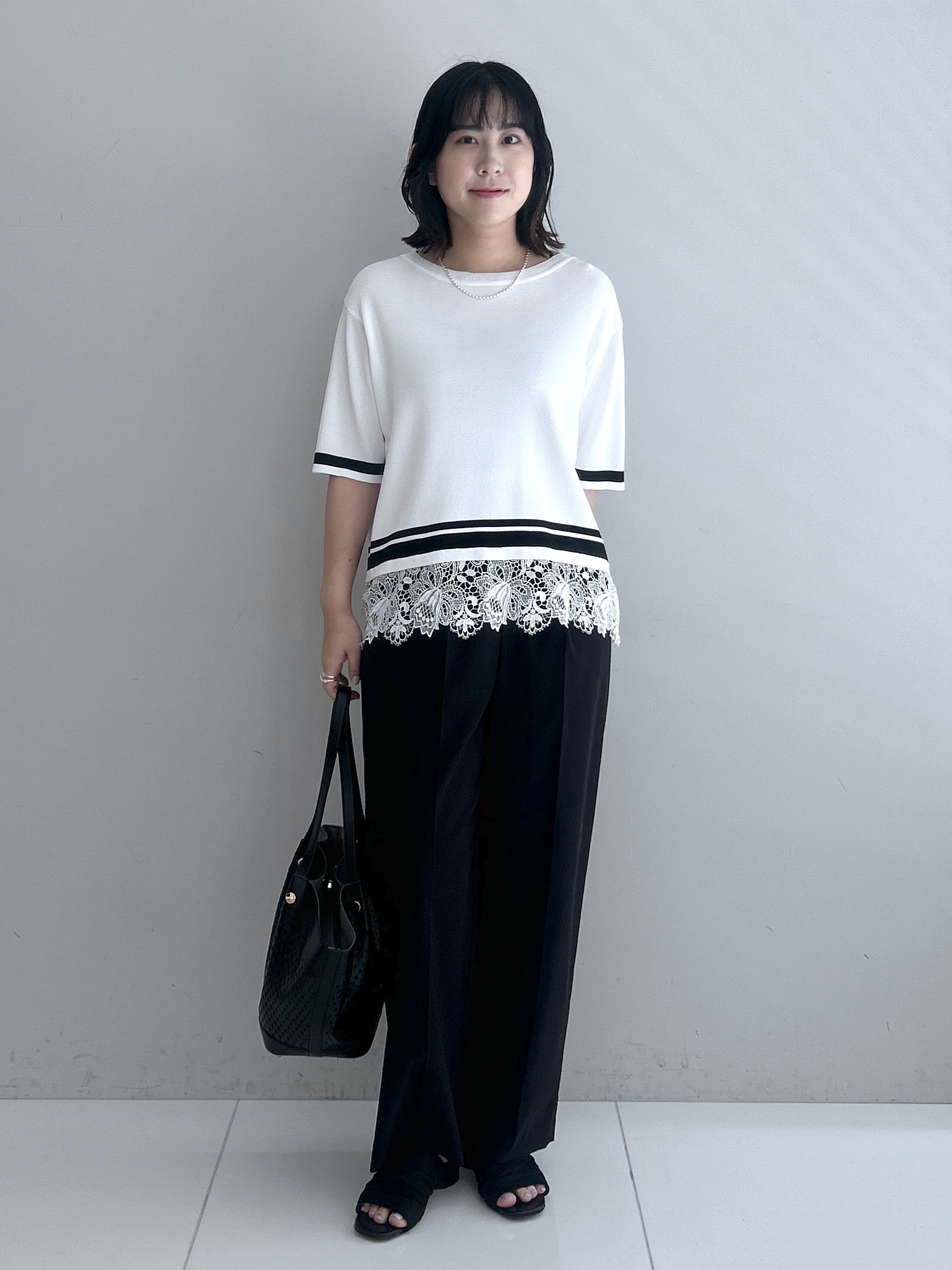 Hirokaさんの「grove｜【シリーズ累計36万枚／UVカット・洗濯機OK】やわらかドライタッチレースドッキングニット」を使ったコーディネート