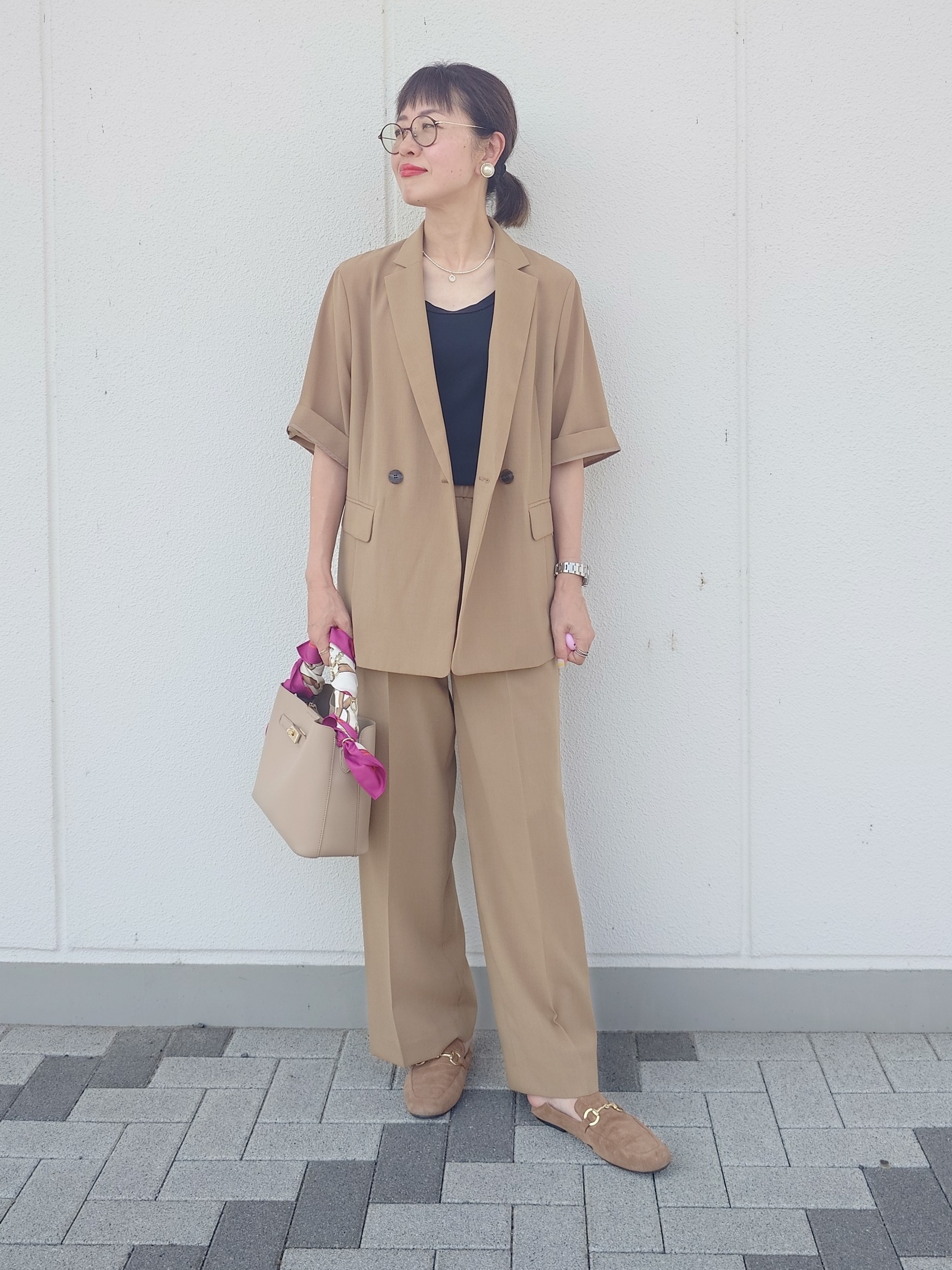 MUTSUKOさんの「UNTITLED｜【秋の通勤羽織/セットアップ可/UVカット】エアリークール半袖ジャケット」を使ったコーディネート