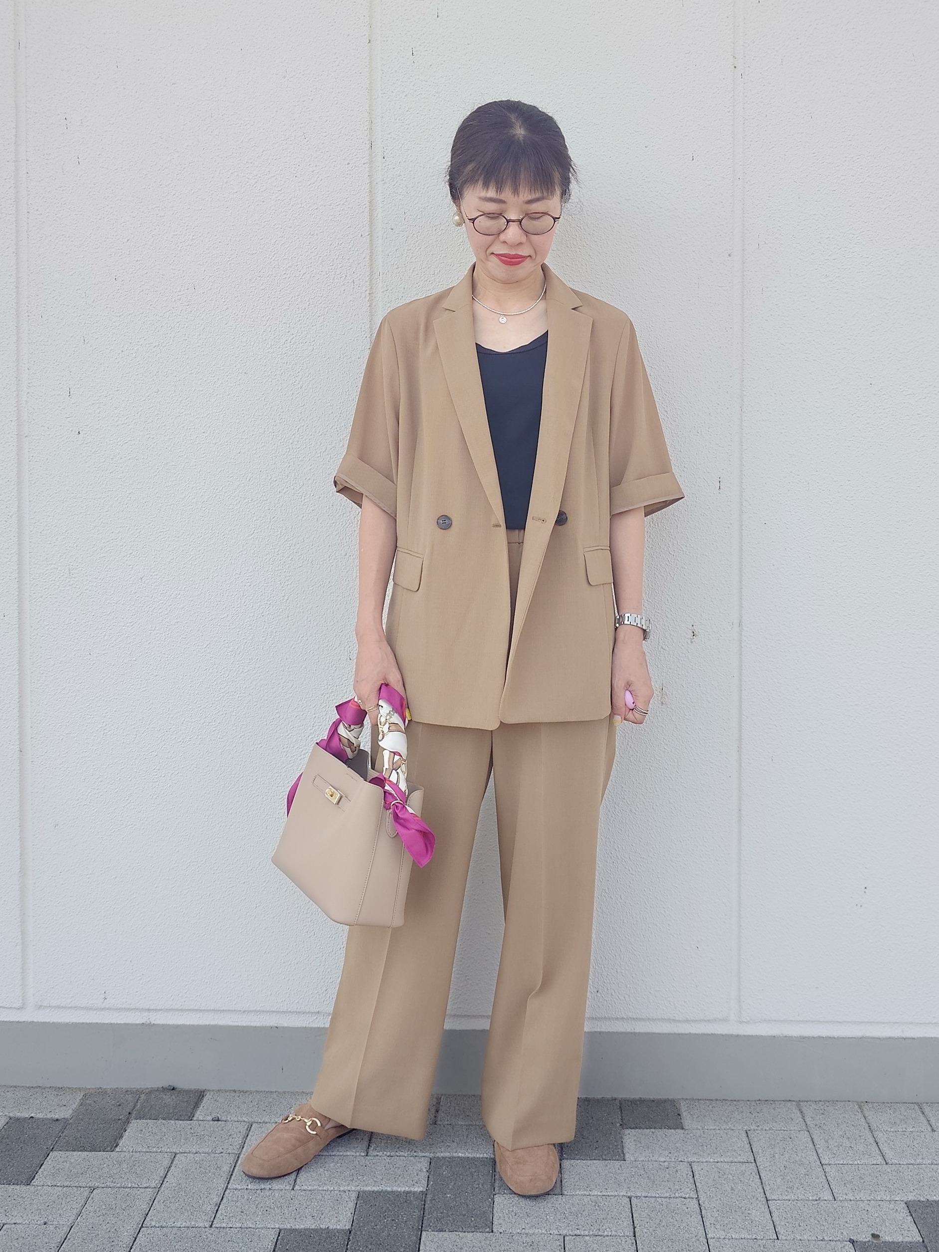 MUTSUKOさんの「UNTITLED｜【秋の通勤羽織/セットアップ可/UVカット】エアリークール半袖ジャケット」を使ったコーディネート