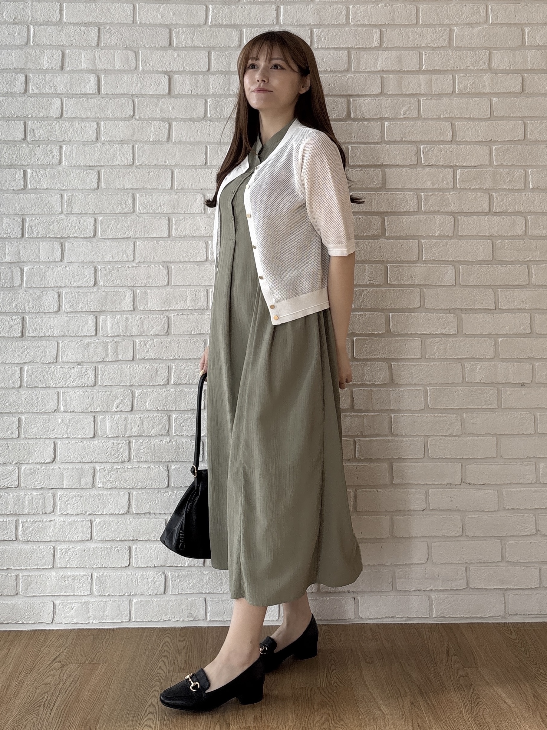 sayaさんの「grove｜【洗える】透けない、大人のメッシュカーディガン」を使ったコーディネート
