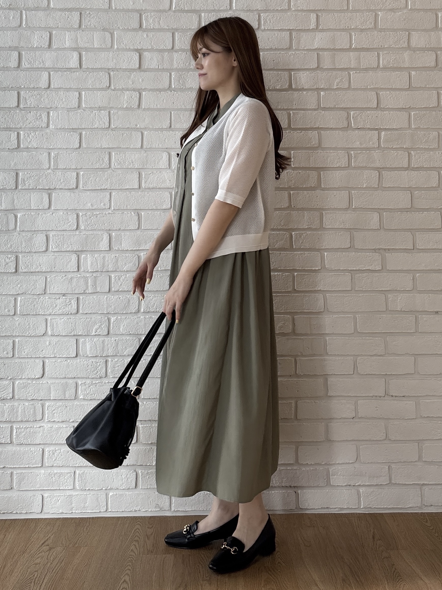 sayaさんの「grove｜【洗える】透けない、大人のメッシュカーディガン」を使ったコーディネート