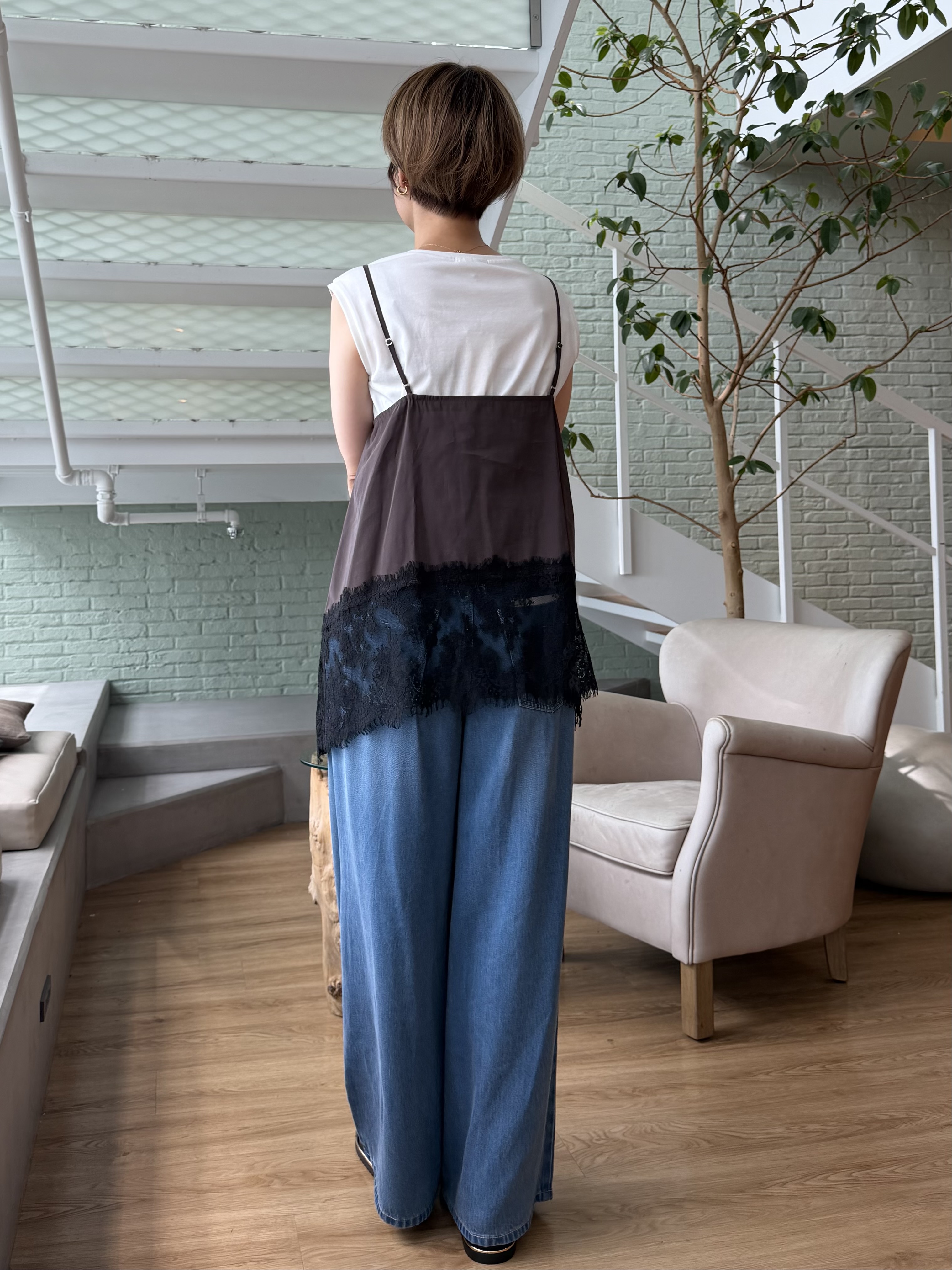 Mariko.Sさんの「OPAQUE.CLIP｜裾レース マットサテンキャミ【洗濯機OK】」を使ったコーディネート