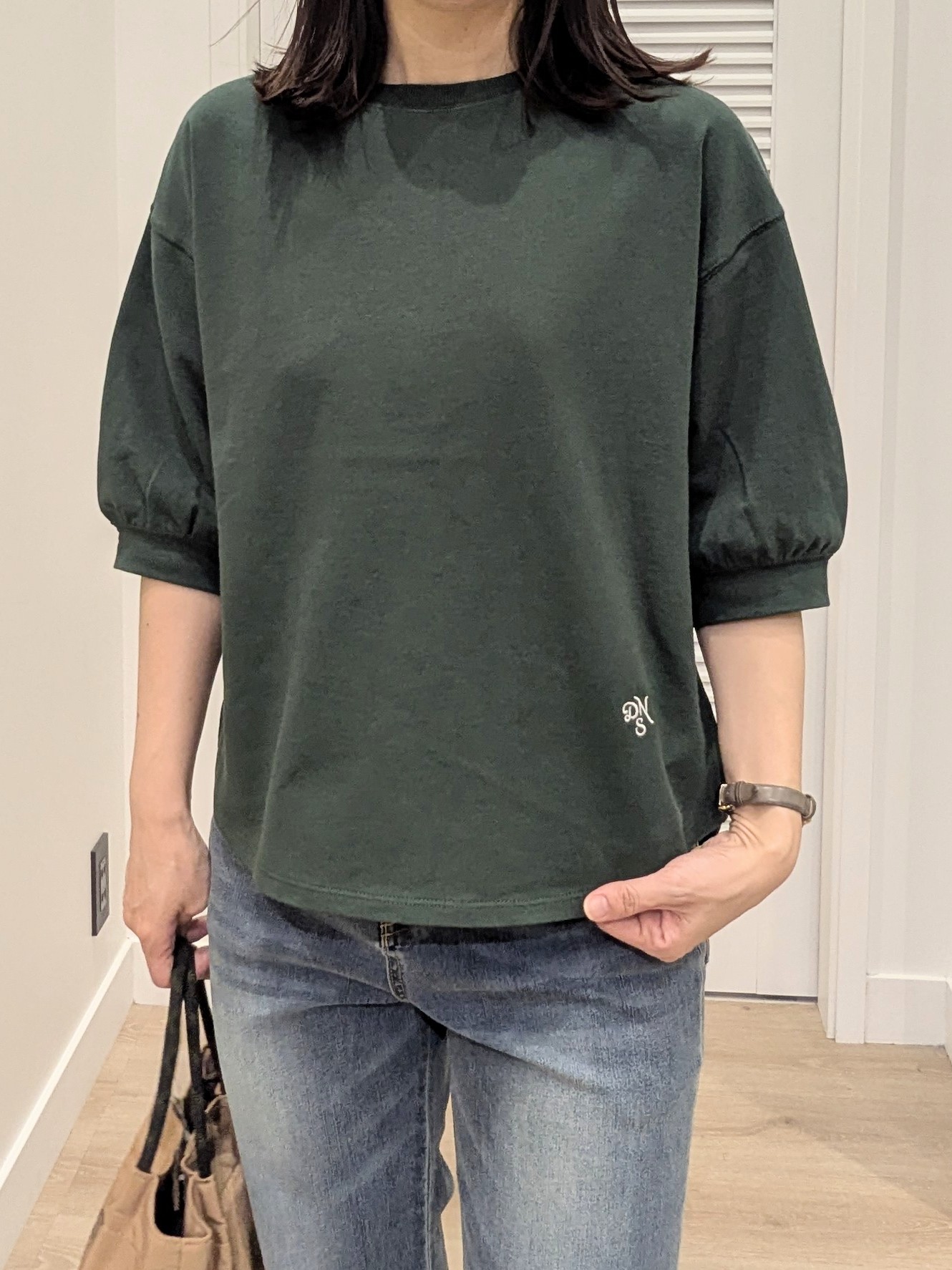 enさんの「Dessin｜【高レビュー/洗える/XS-L】バックヘンリーミニ裏毛 5分袖」を使ったコーディネート