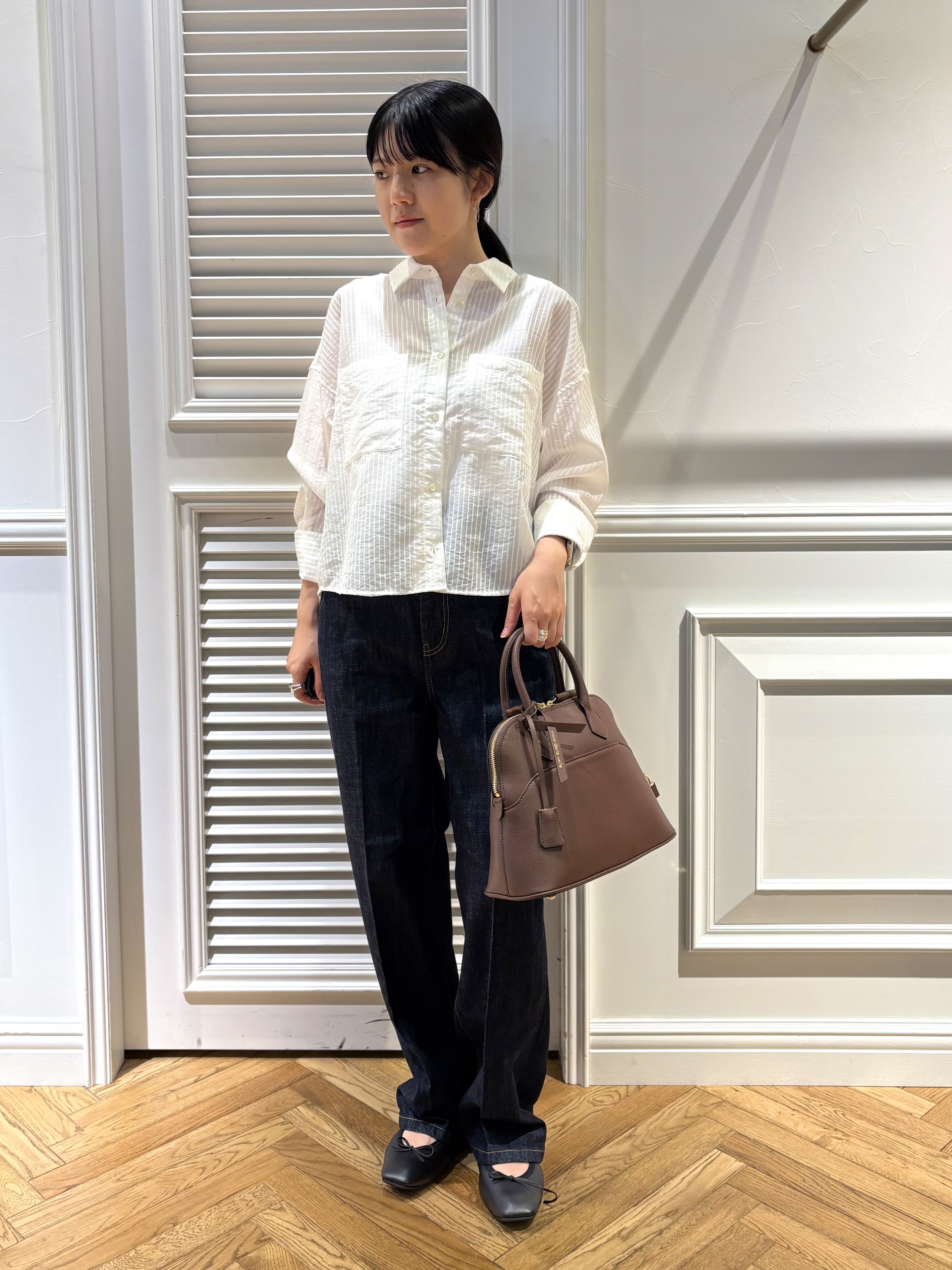 cocoさんの「DRESSTERIOR｜◆シアーストライプクロップドシャツ」を使ったコーディネート
