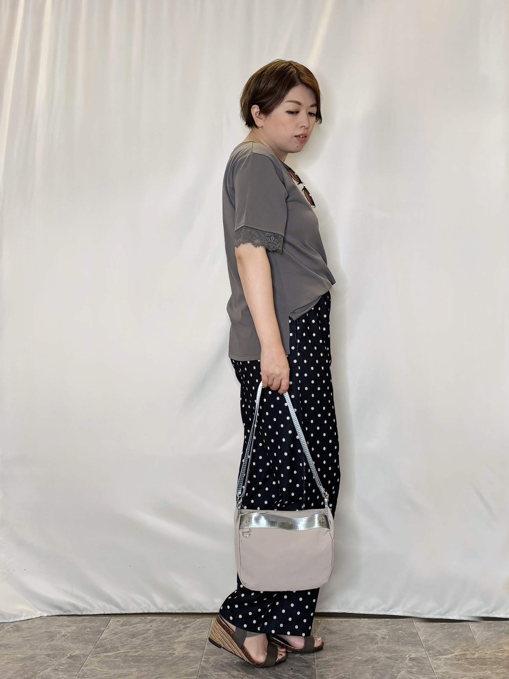 たみさんの「SHOO･LA･RUE｜【UV/S-LL/洗濯機可】柄アソート お袖レースが旬顔 上品に決まる大人Tシャツ」を使ったコーディネート