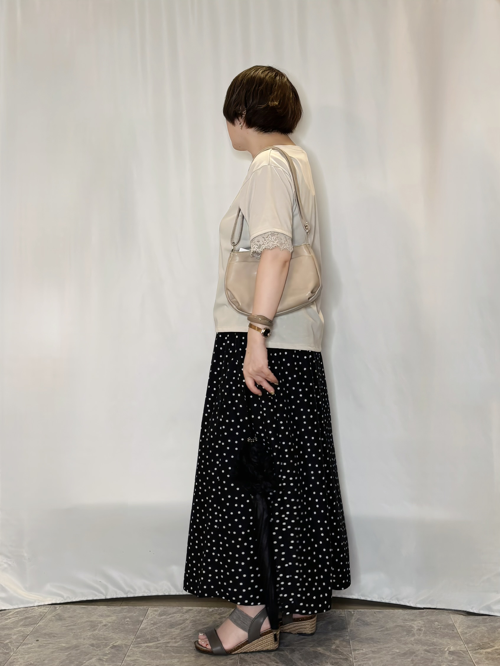 たみさんの「SHOO･LA･RUE｜【UV/S-LL/洗濯機可】柄アソート お袖レースが旬顔 上品に決まる大人Tシャツ」を使ったコーディネート