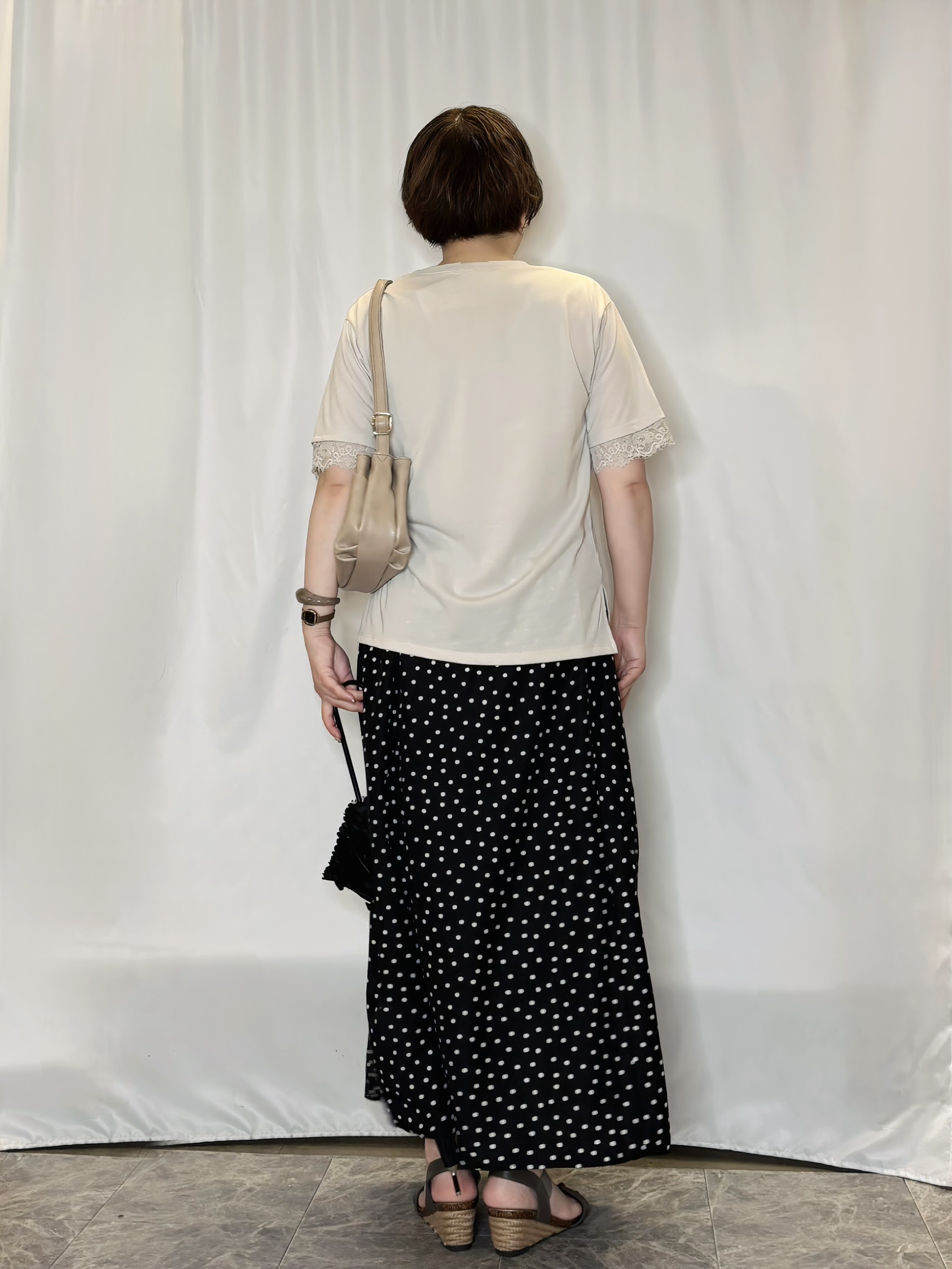 たみさんの「SHOO･LA･RUE｜【UV/S-LL/洗濯機可】柄アソート お袖レースが旬顔 上品に決まる大人Tシャツ」を使ったコーディネート