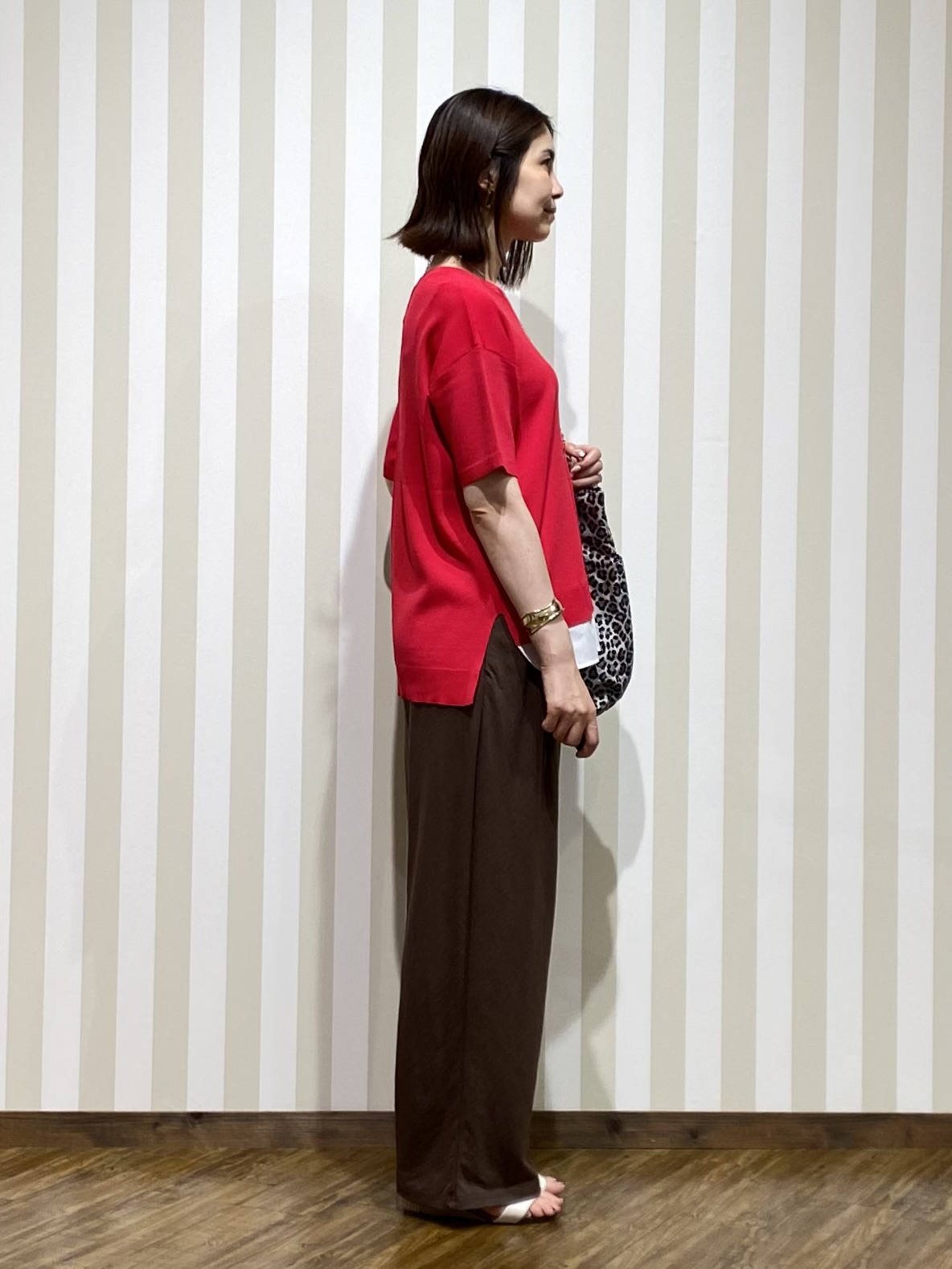 SAOさんの「SHOO･LA･RUE｜【UV/洗濯機可/S-LL】毛玉になりにくい シャツレイヤード風でこなれ見え 半袖ニット」を使ったコーディネート