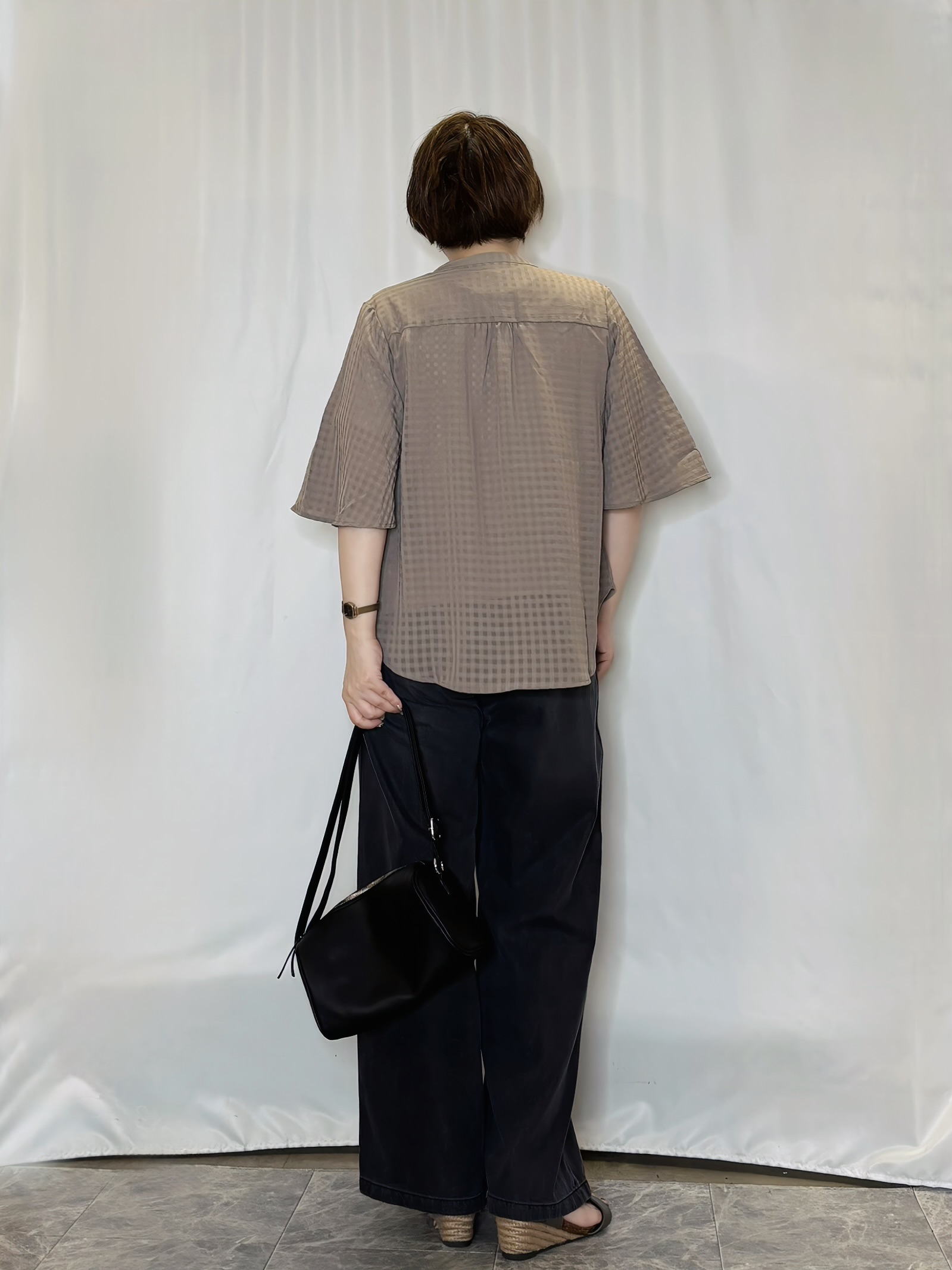 たみさんの「SHOO･LA･RUE｜【洗濯機可/S-LL】二の腕隠せる 5分袖ギンガムシアーブラウス」を使ったコーディネート