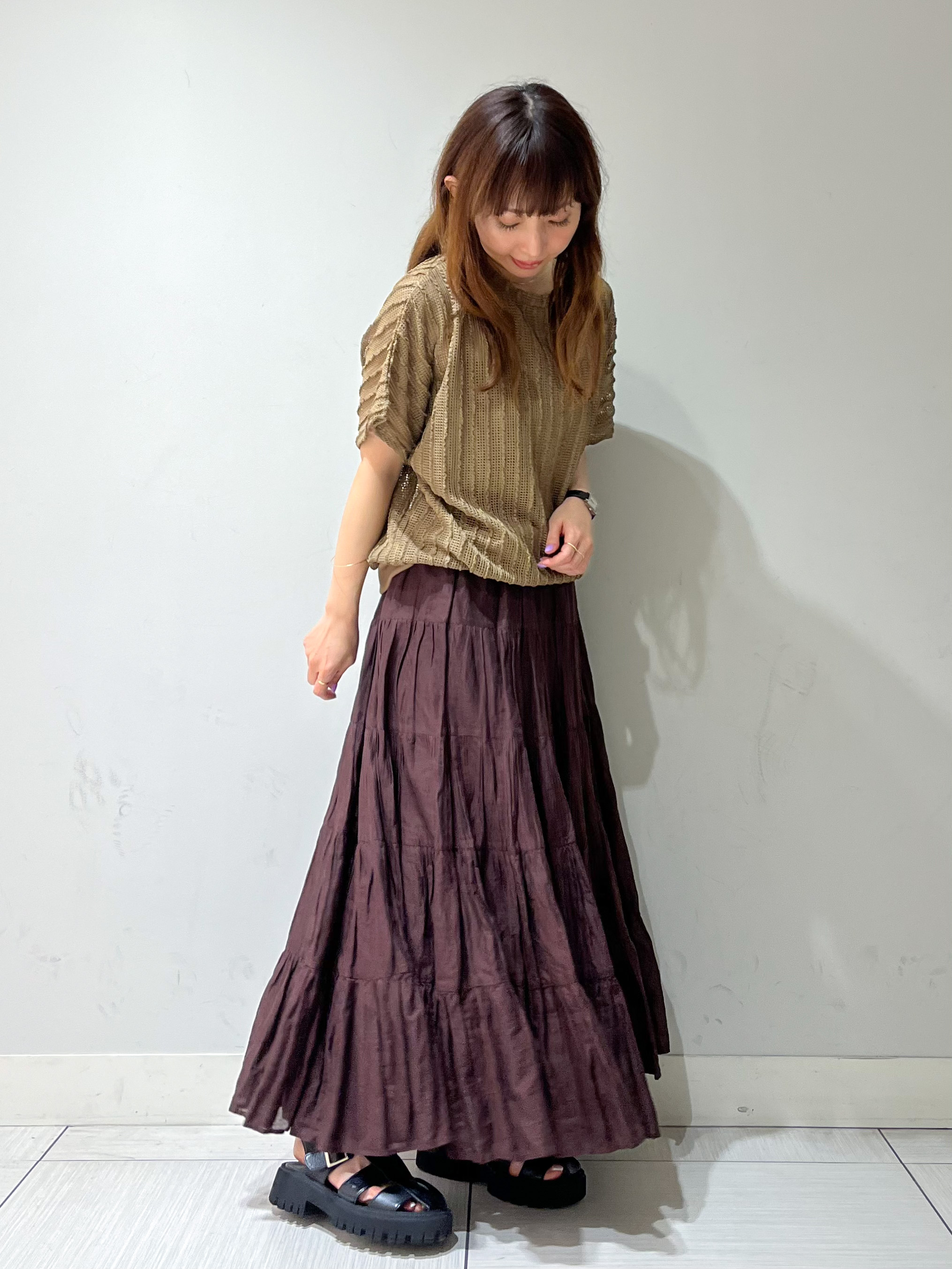 じゅんさんの「DRESSTERIOR｜【体型カバー/日除け】ドルマンスリーブ シアーメッシュプルオーバー」を使ったコーディネート