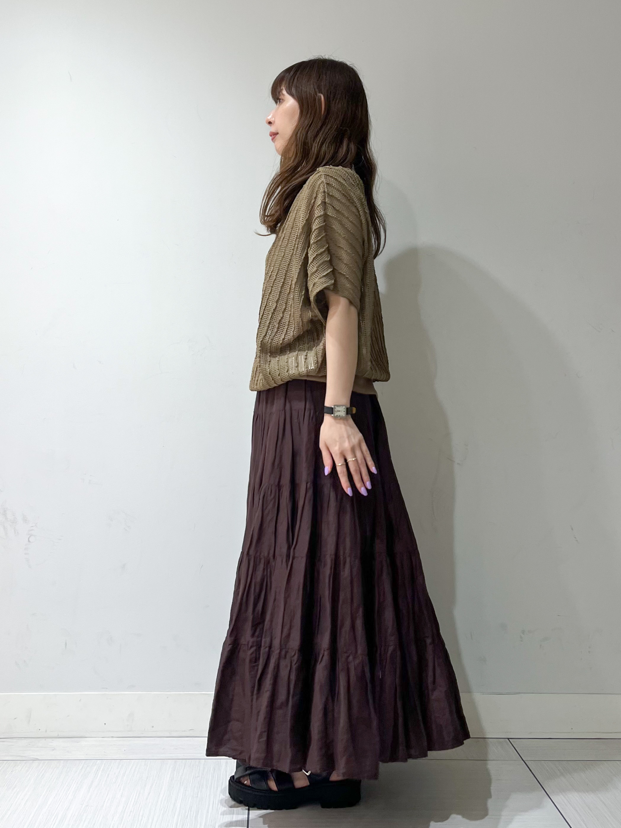 じゅんさんの「DRESSTERIOR｜【体型カバー/日除け】ドルマンスリーブ シアーメッシュプルオーバー」を使ったコーディネート