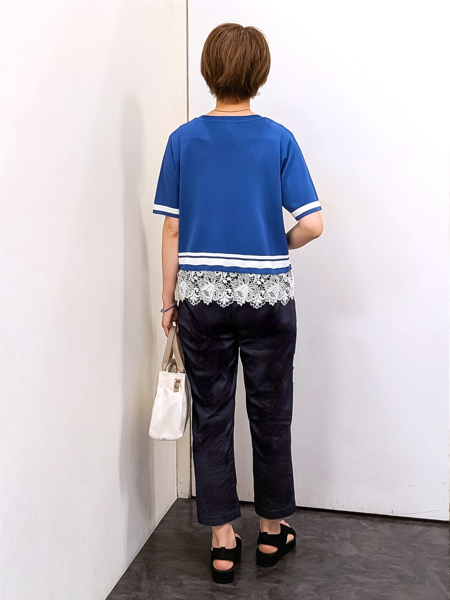 やまちゃんさんの「grove｜【シリーズ累計36万枚／UVカット・洗濯機OK】やわらかドライタッチレースドッキングニット」を使ったコーディネート