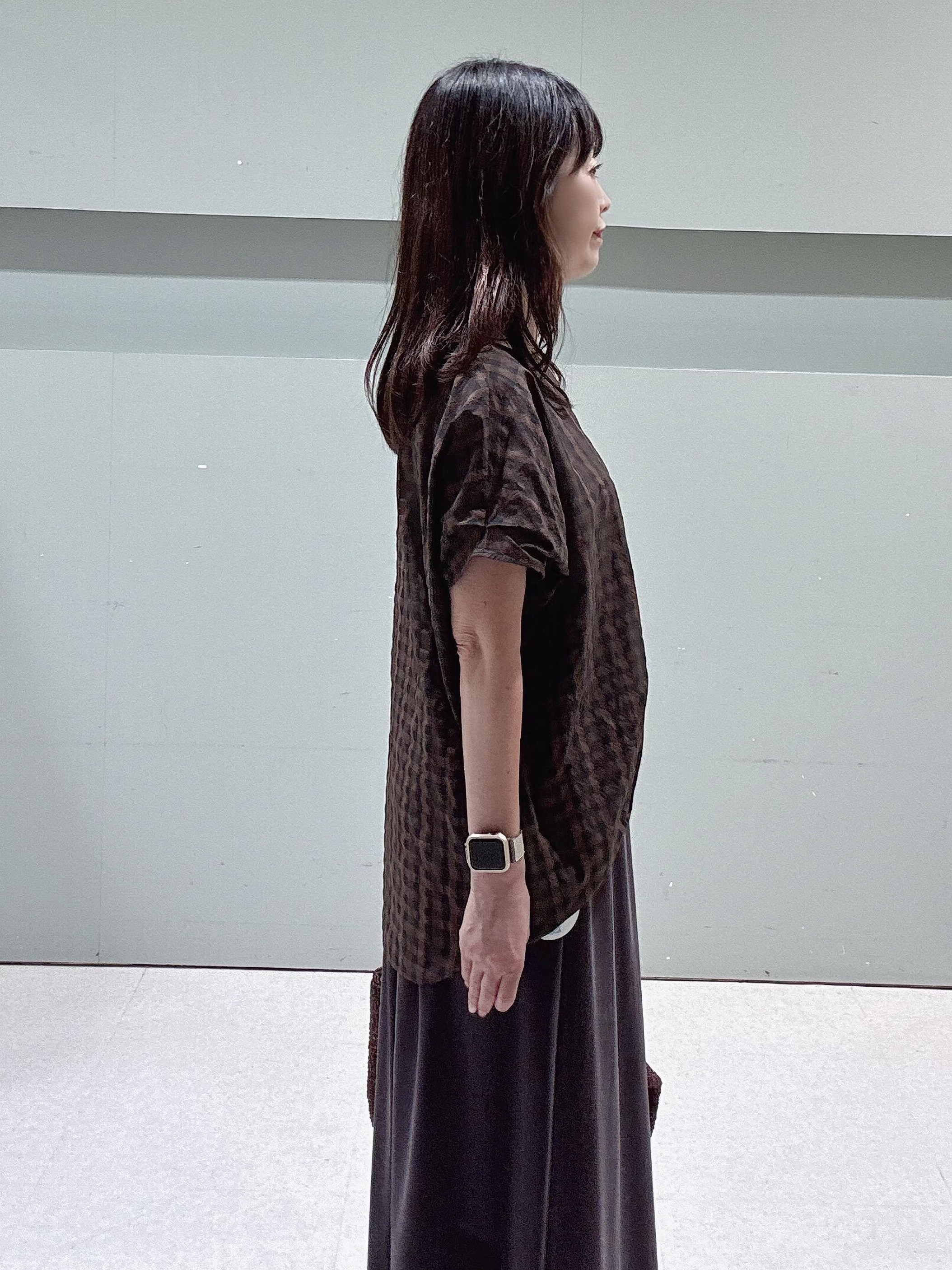 makiさんの「UNTITLED｜【秋めきシャツ/体型カバー】シアーチェックブラウス」を使ったコーディネート