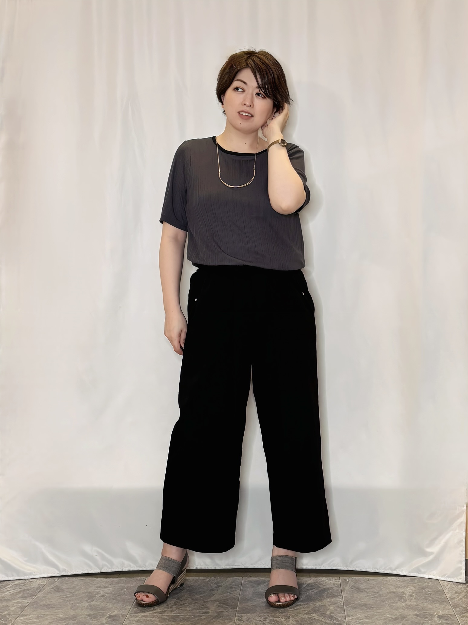 たみさんの「SHOO･LA･RUE｜【2点セット】ランダムテレコで細見え  配色使いTシャツ+キャミソール」を使ったコーディネート
