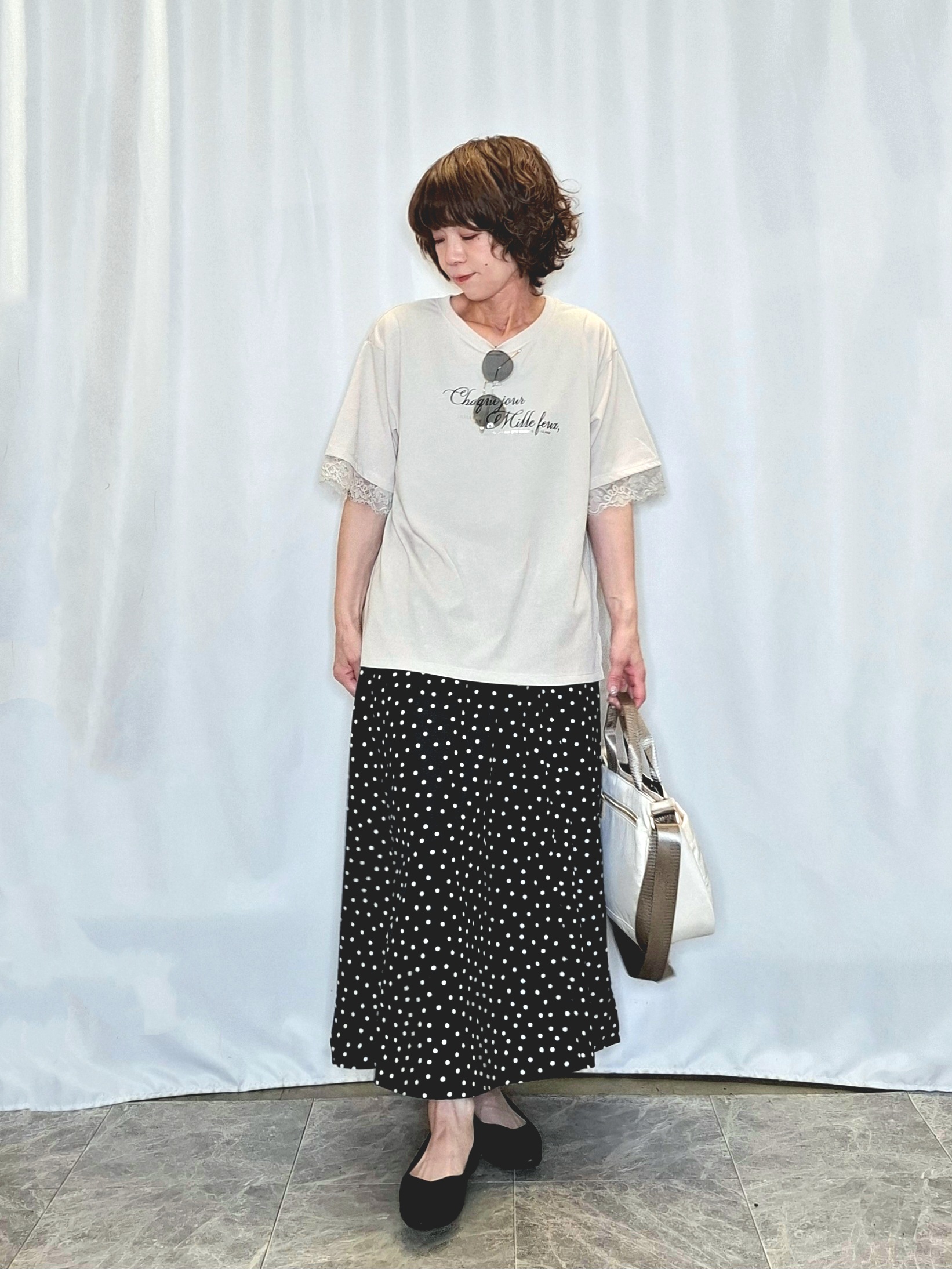 ぬーさんの「SHOO･LA･RUE｜【通気性〇/UV/S-LL】洗濯後しわになりにくい とろみストライプシャツ」を使ったコーディネート