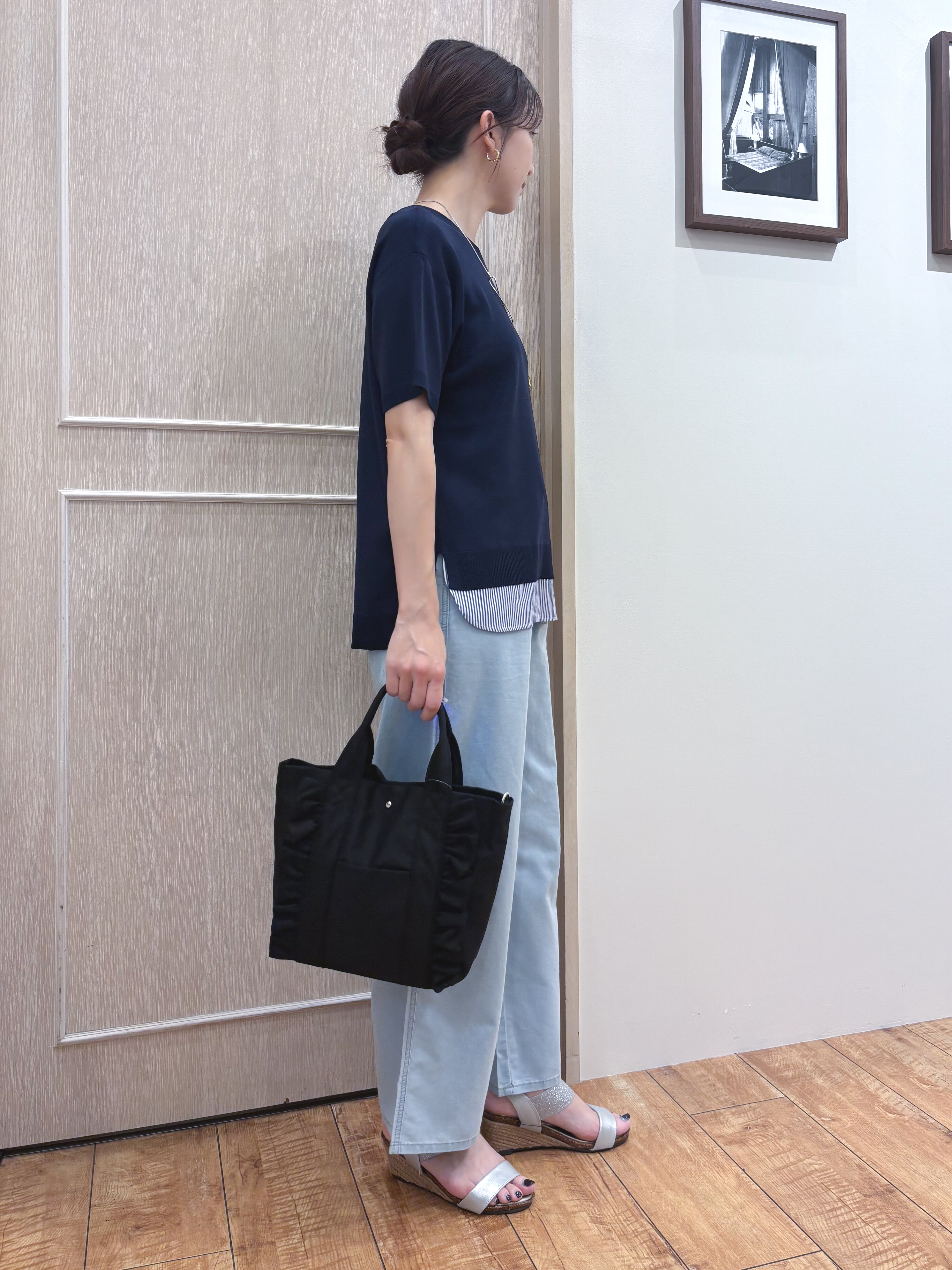 なみさんの「SHOO･LA･RUE｜【UV/洗濯機可/S-LL】毛玉になりにくい シャツレイヤード風でこなれ見え 半袖ニット」を使ったコーディネート