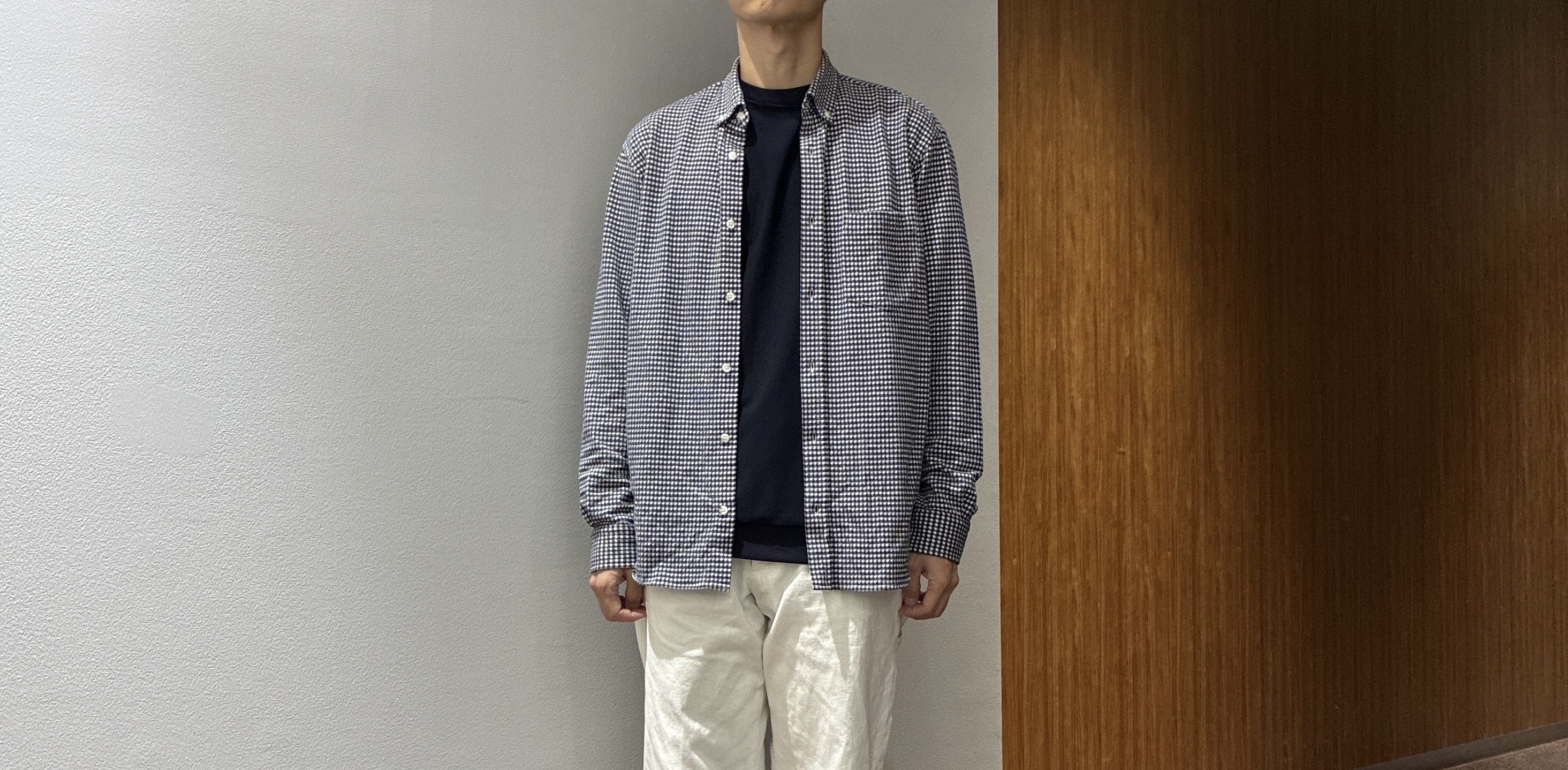 わいずみさんの「TAKEO KIKUCHI｜【抗菌防臭/シーズンレス】シアサッカーギンガムチェック ストレッチシャツ」を使ったコーディネート