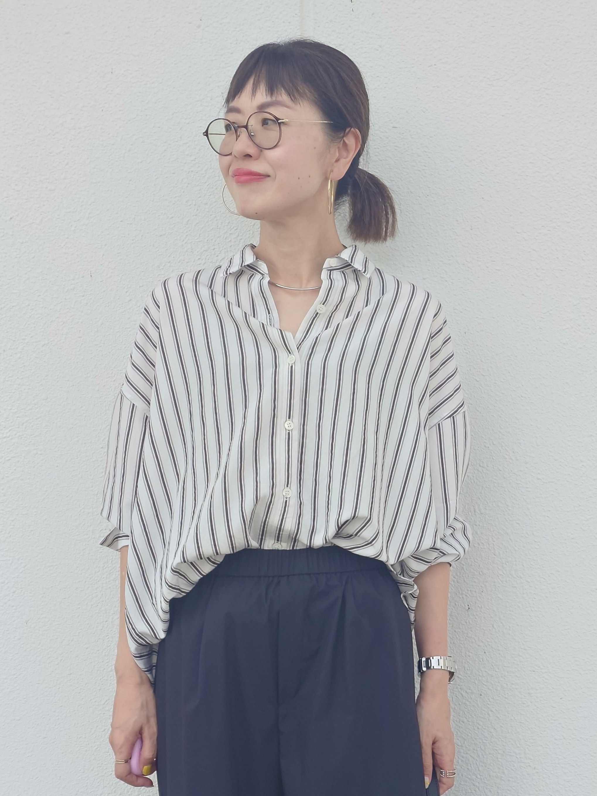 MUTSUKOさんの「UNTITLED｜【秋映え/羽織り】ストライプシャツ」を使ったコーディネート