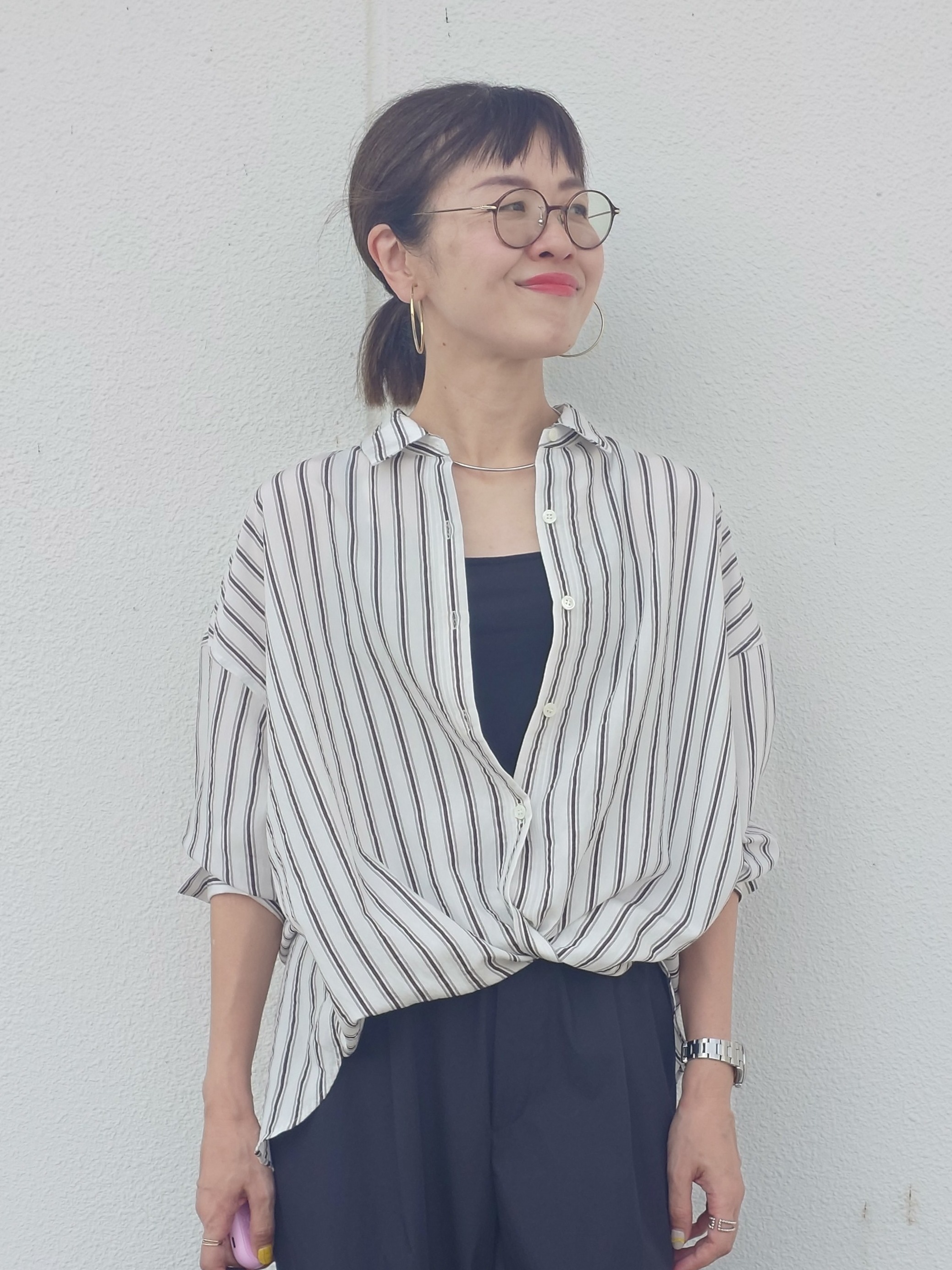 MUTSUKOさんの「UNTITLED｜【秋映え/羽織り】ストライプシャツ」を使ったコーディネート