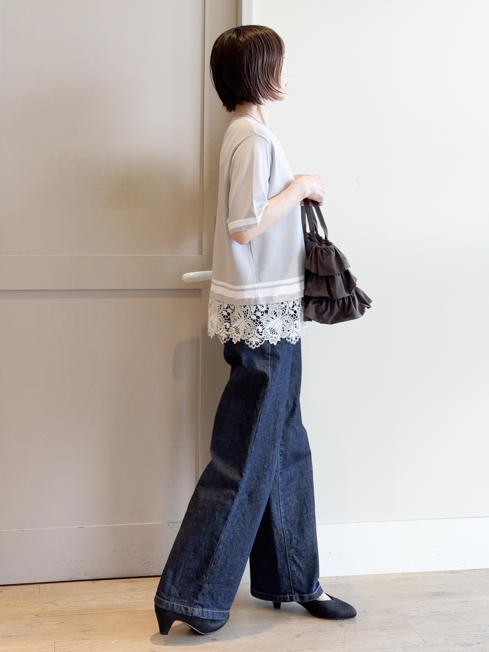 yamakoさんの「grove｜【シリーズ累計36万枚／UVカット・洗濯機OK】やわらかドライタッチレースドッキングニット」を使ったコーディネート