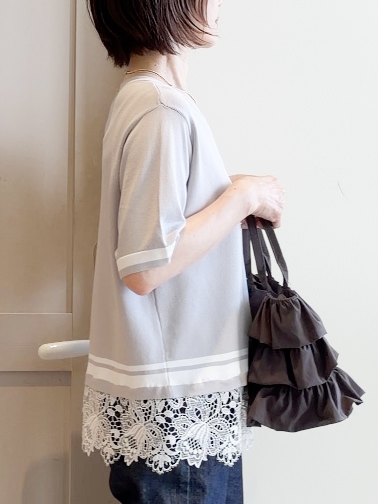 yamakoさんの「grove｜【シリーズ累計36万枚／UVカット・洗濯機OK】やわらかドライタッチレースドッキングニット」を使ったコーディネート