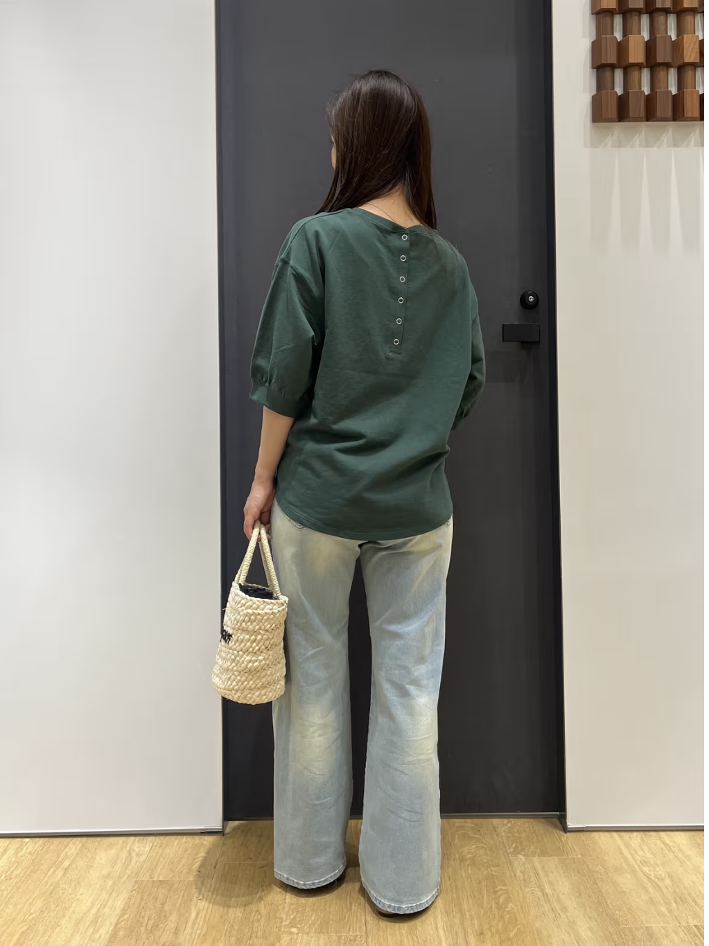 Minaさんの「Dessin｜【高レビュー/洗える/XS-L】バックヘンリーミニ裏毛 5分袖」を使ったコーディネート