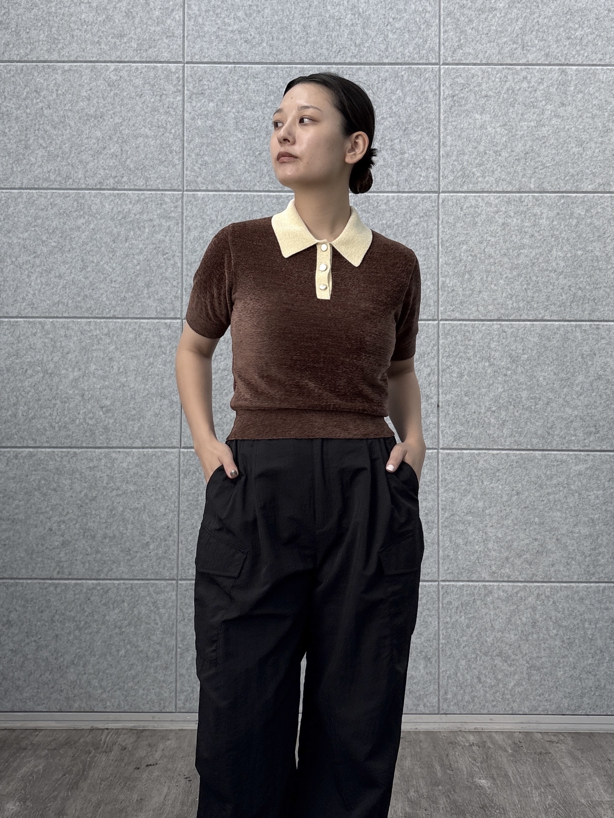 ayanoさんの「INDIVI｜バイカラーモールポロニット」を使ったコーディネート