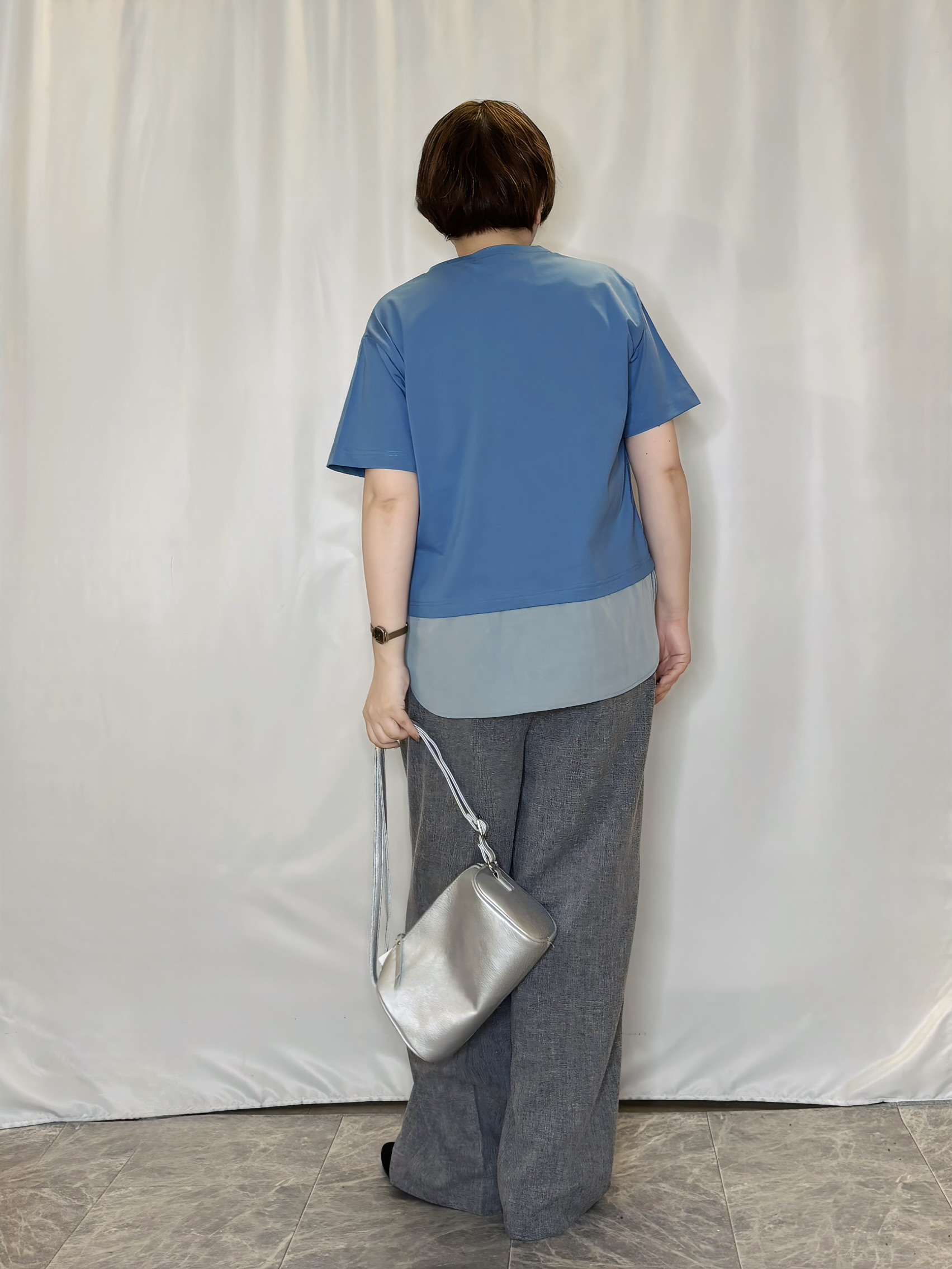 たみさんの「SHOO･LA･RUE｜【体型カバー/S-LL/洗濯機可】インせず着られる 異素材ドッキングTシャツ」を使ったコーディネート